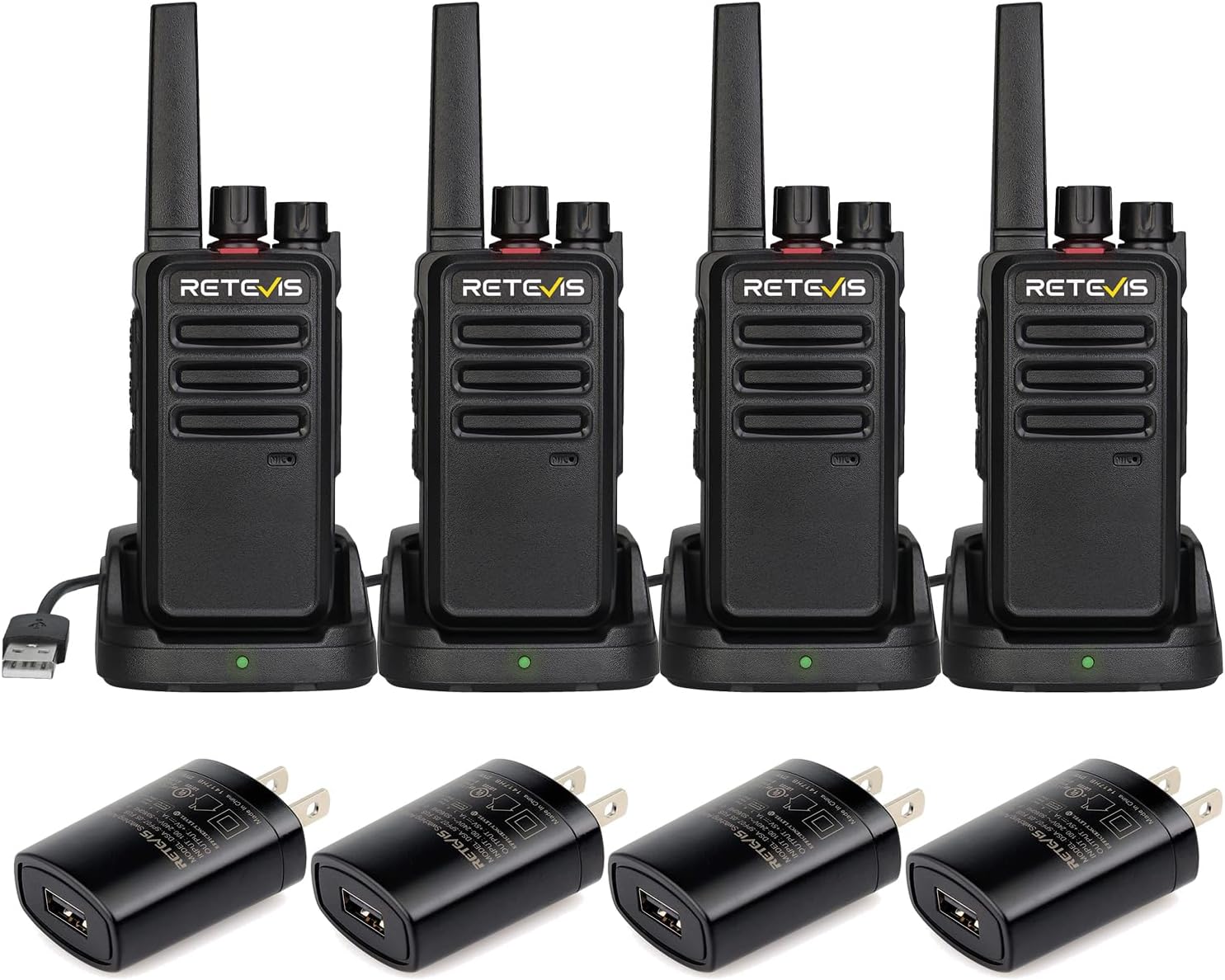 Retevis RT68 Walkie Talkies for Adults, Portable FRS Two-Way Radio (4 Pack) | Splash-Proof & Weather-Resistant, Powerful 500mW Speaker