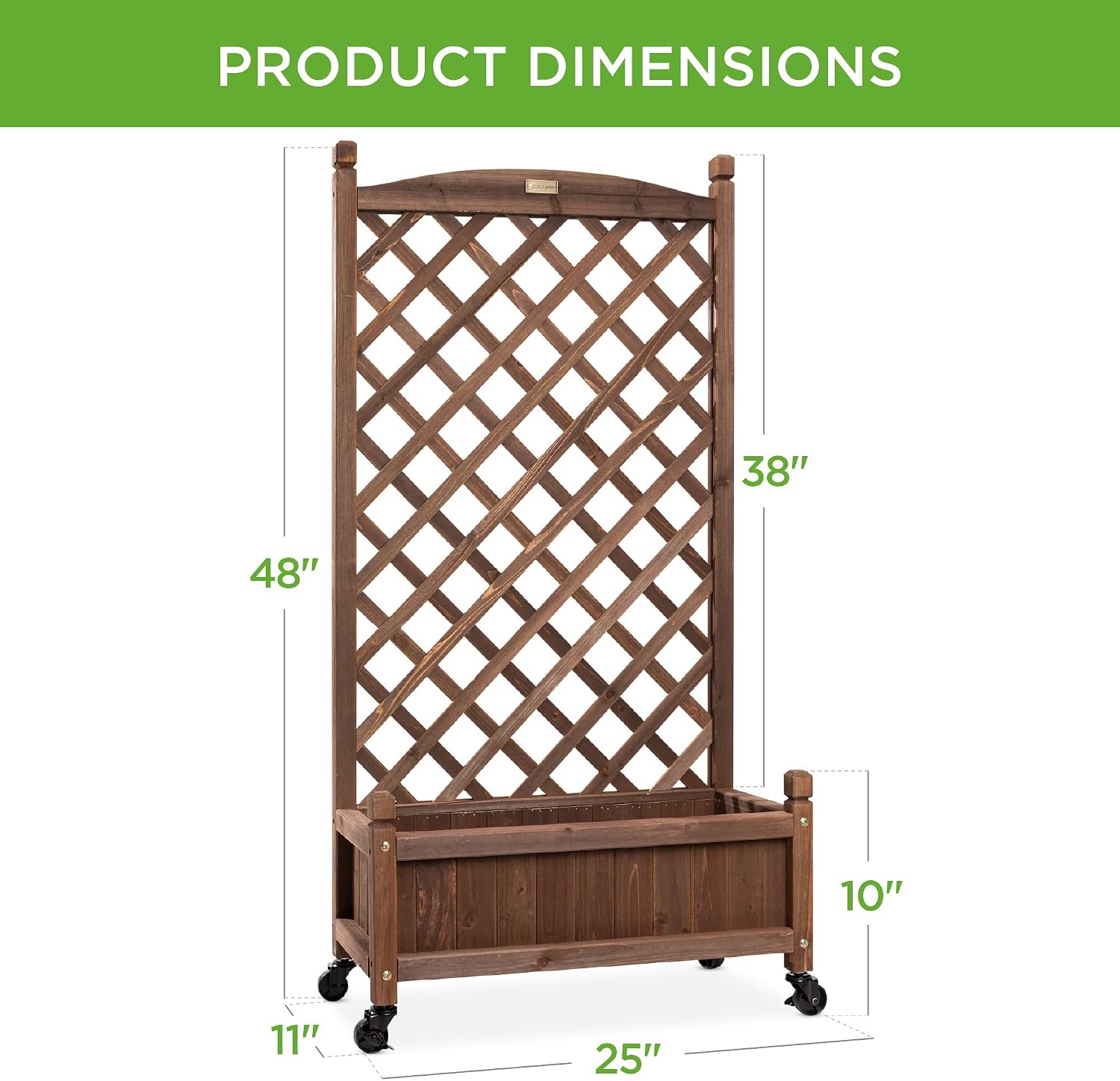 Best Choice Products Set of 2 48in Wood Planter Box & Diamond Lattice Trellis, Mobile Outdoor Raised Garden Bed for Climbing Plants w/Drainage Holes