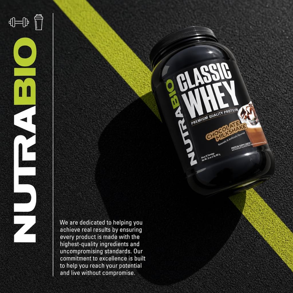 NutraBio Classic Whey Protein Powder- 25G of Protein Per Scoop - No Fillers, Artificial Colors, Preservatives - Chocolate Milkshake, 2 Pounds