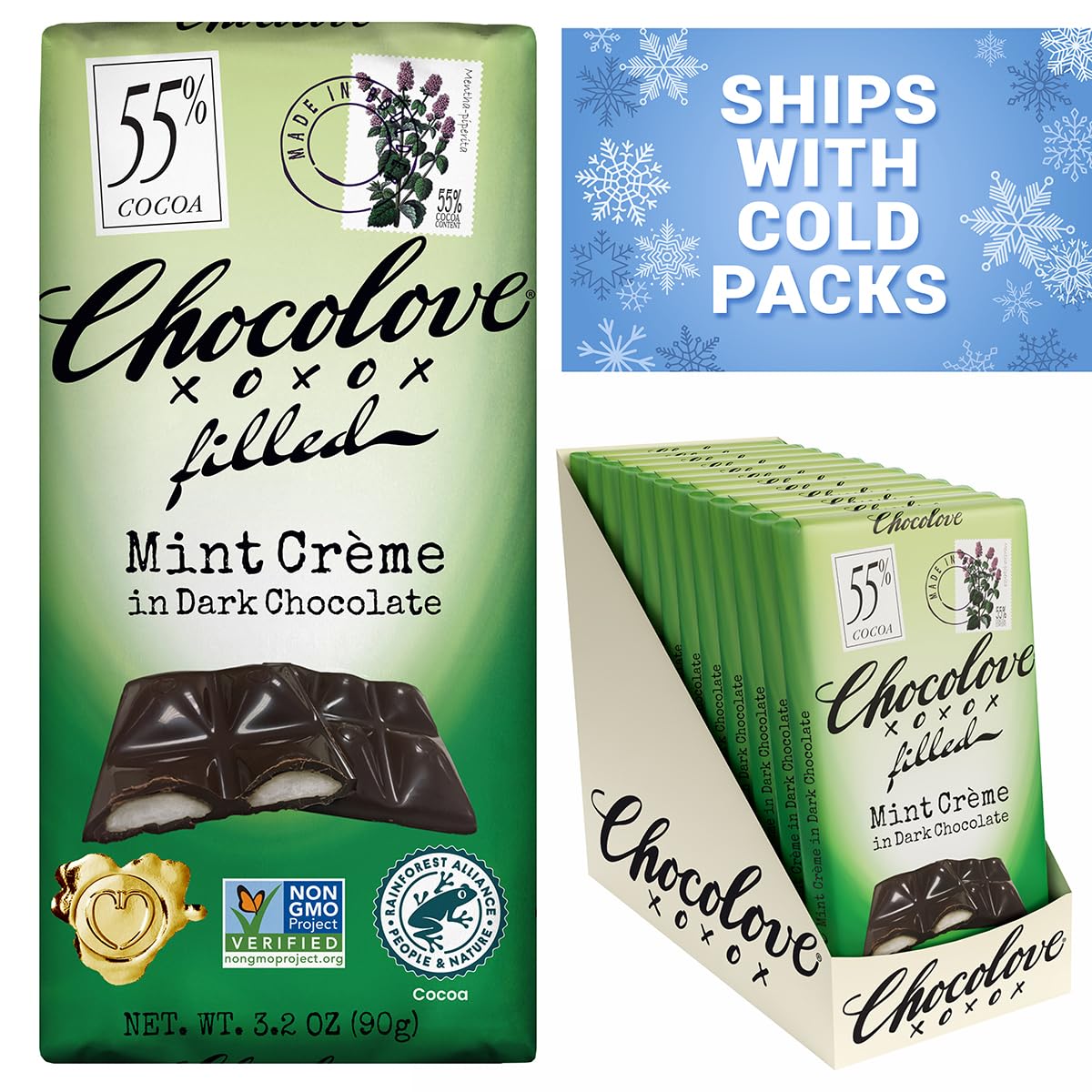 Chocolove Salted Caramel Chocolate Bars | 55% Cocoa | Silky Caramel with a Hint of Salt | Made with Premium Chocolate | Non-GMO, & Gluten-Free, 3.2 oz Bar (10 Pack)