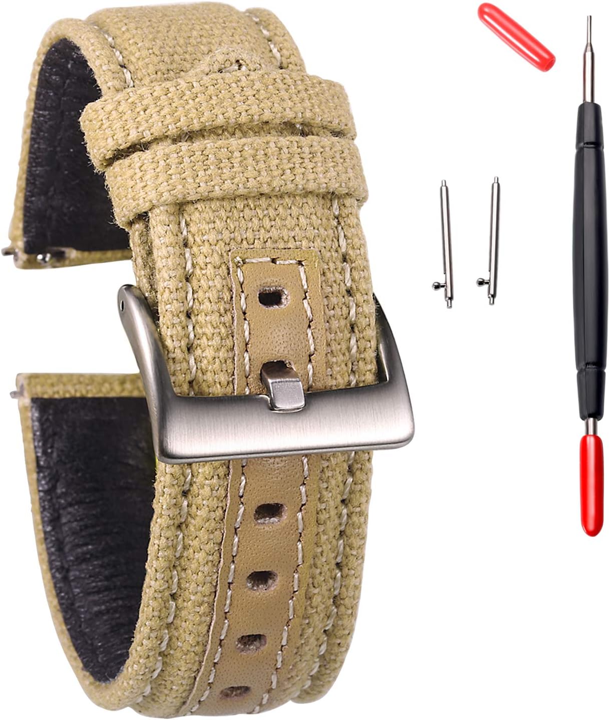 hemsut h Canvas Watch Bands, Quick Release Military Watch Strap, Fabric Replacement 18mm Watch Bands for Men