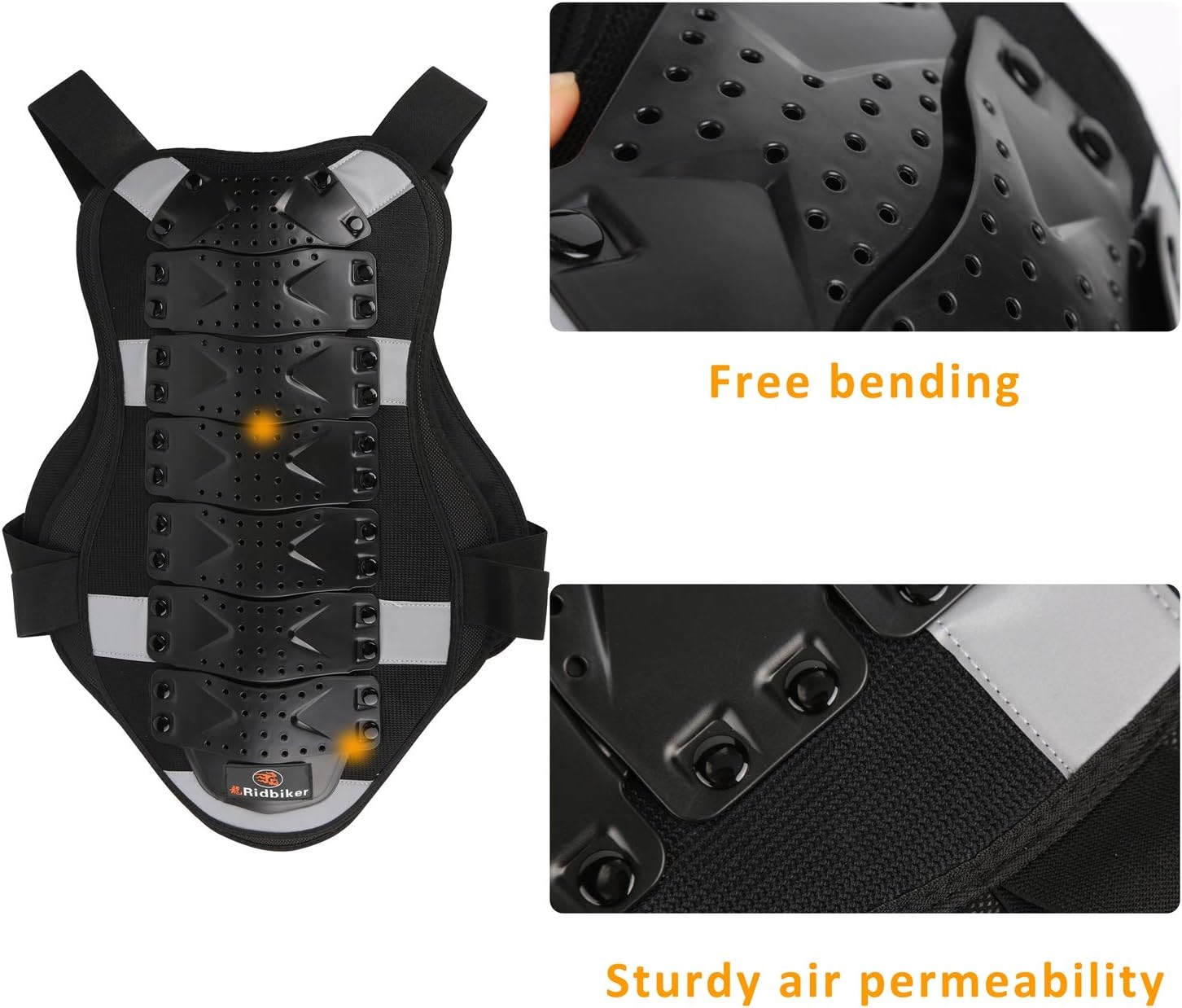 RIDBIKER Chest Protector Motorcycle, Dirt Bike Gear Body Armor Vest Spine Back Protector for Motocross Off-Road (Reflective at Night) (Black, S)