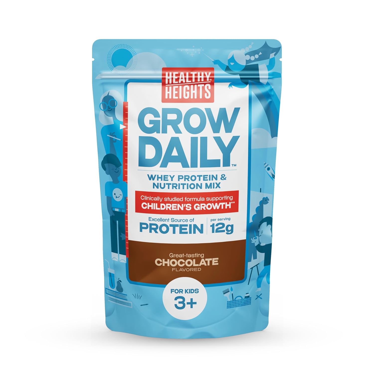 Healthy Heights Grow Daily Kids Protein Drink Mix (Chocolate) - High Protein Shake for Kids 3+, 21.6 oz