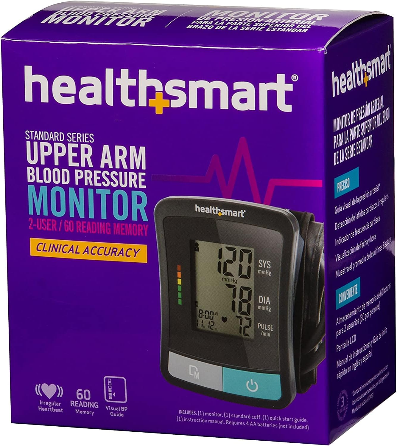 HealthSmart Digital Standard Wrist Blood Pressure Monitor with Automatic Adult Cuff That Displays Pulse Rate and Irregular Heartbeat Stores up to 60 Readings for 2 Users