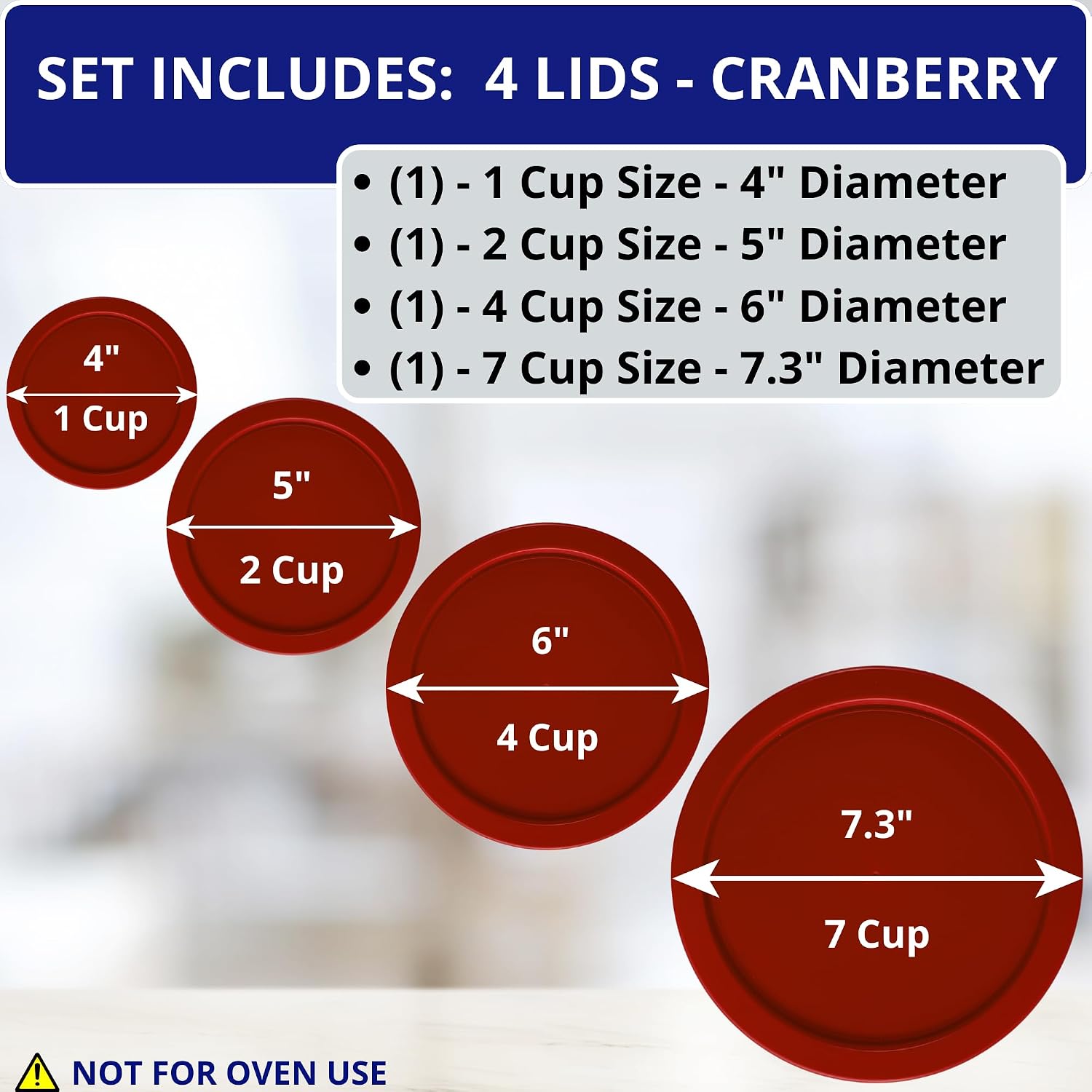 1, 2, 4 & 7 Cup Green, Orange, Blue, Red Replacement Lids/Covers for Pyrex