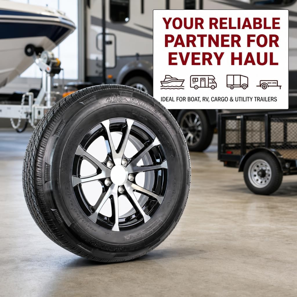 eCustomrim 2-Pack Radial Trailer Tire Rim Assembly ST205/75R15 5 Lug Black | 15 Inch Load Range D 8 Ply Tire With Curb Guard
