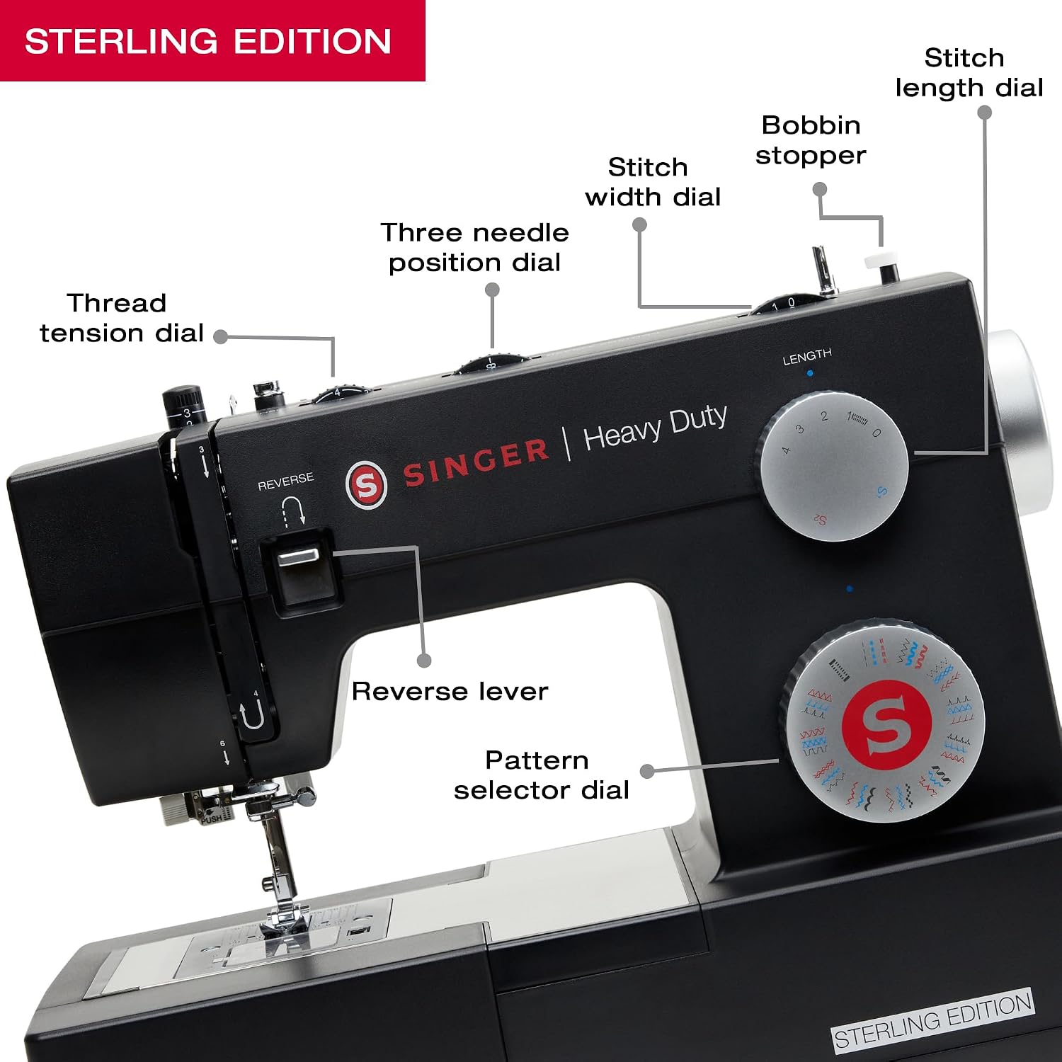 SINGER® 4432 (Grey) High Speed Heavy Duty Sewing Machine + Accessory Kit | 32 stitches deliver 110 applications, 50% more power for thick fabrics, 1100 per minute capacity, 1-step buttonhole design