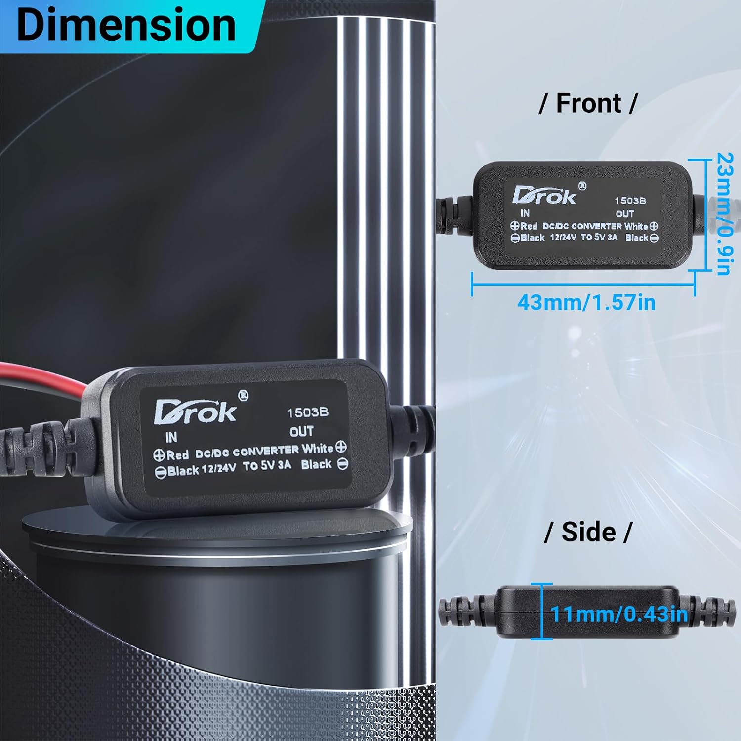 DROK 12V to 6V Step Down Converter, DC 11-32V to 6V 3A Buck Converter, 24V 12V DC Power Supply Voltage Regulator for Vehicle Car Truck RV Solar Panels