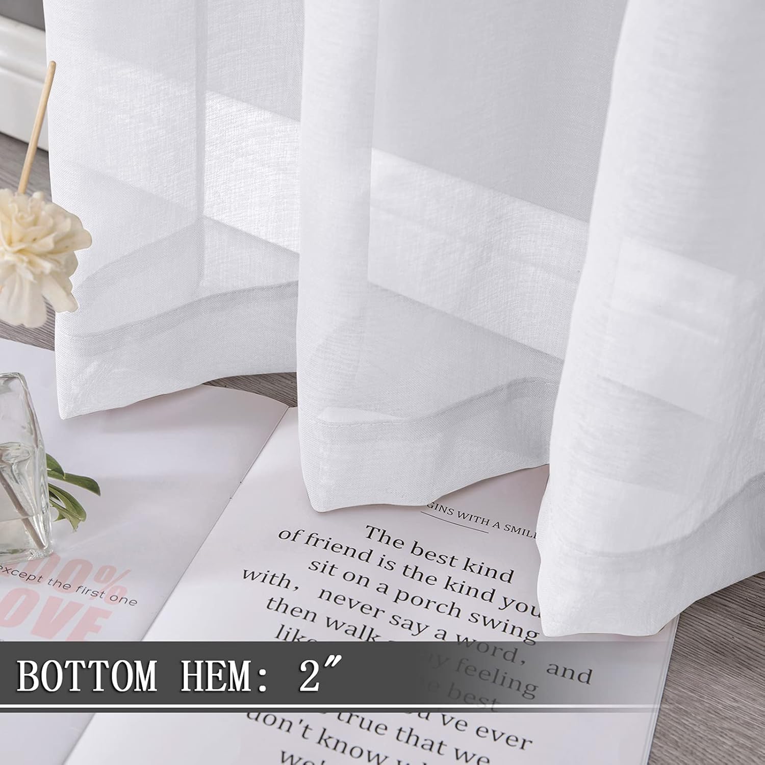 Tollpiz Sheer Curtain Linen Textured Living Room Curtains Sheer Light Filtering Rod Pocket Voile Curtain for Bedroom, 54 x 72 inches Long, White