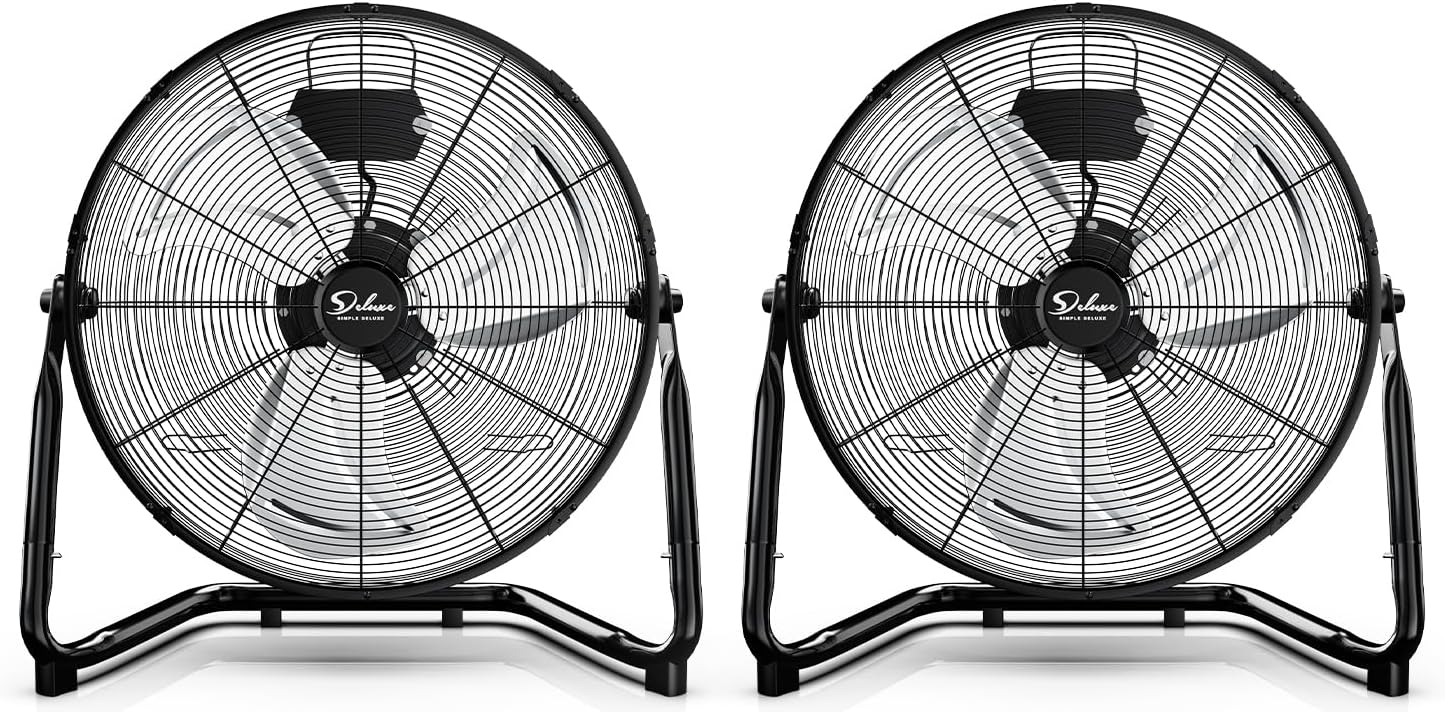 Simple Deluxe 20 Inch 3-Speed High Velocity Heavy Duty Metal Industrial Floor Fan for Warehouse, Workshop, Factory and Basement, Black, 1 Pack
