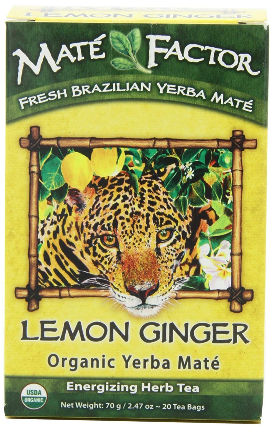 The Mate Factor Yerba Mate Energizing Herb Tea, Lemon Ginger, 20 Tea Bags (Pack of 3)