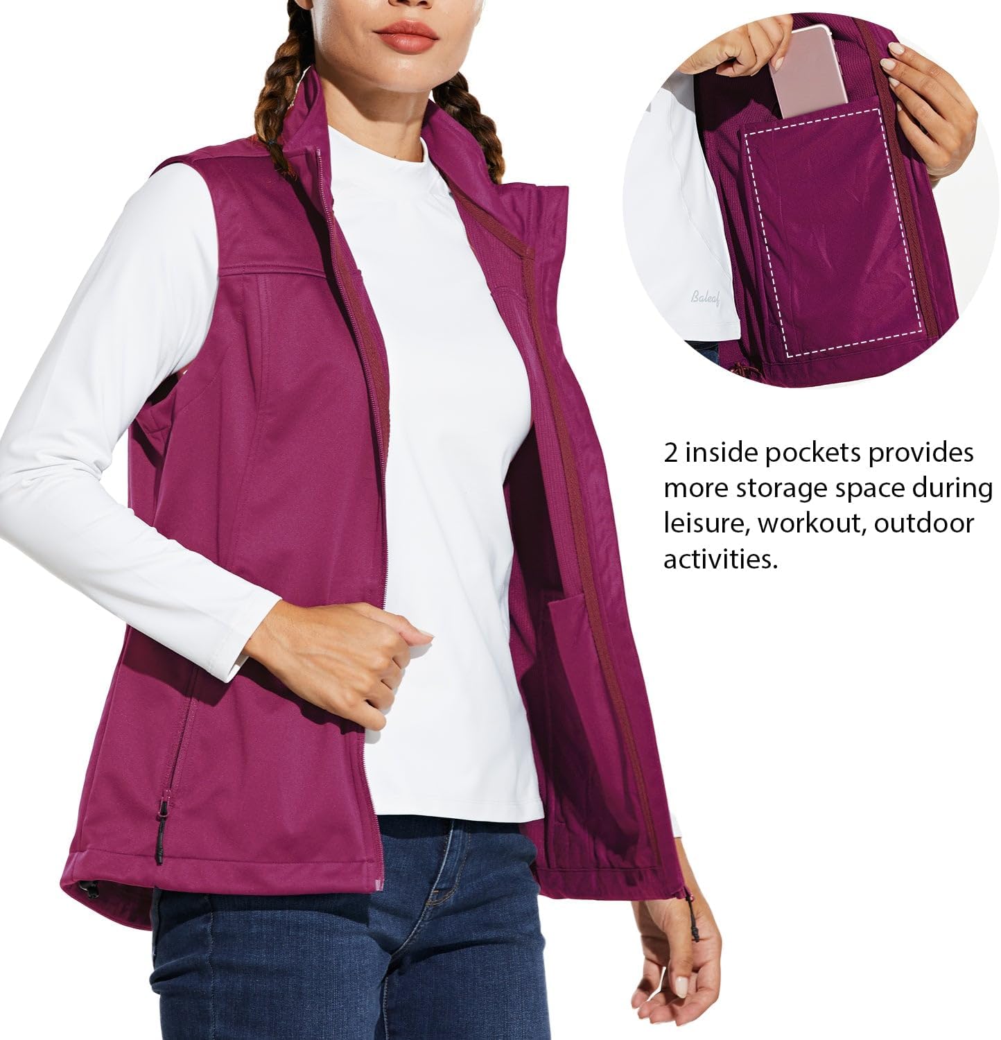 baleaf Women's Lightweight Running Vest Sleeveless Softshell Jacket