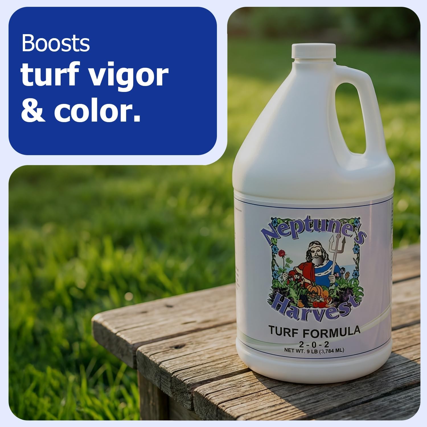 Neptune's Harvest Turf Fertilizer (2-0-2) - 9 LB Bottle - Fish & Seaweed-Based Lawn Food Formula - Organic Liquid Fertilizer for Lawn & Seed - Ideal