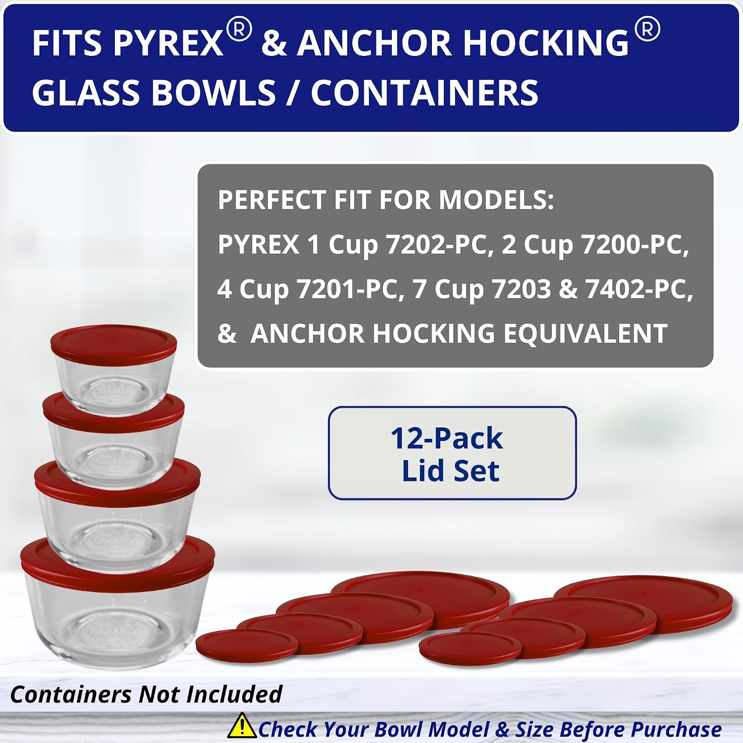 1, 2, 4 & 7 Cup Green, Orange, Blue, Red Replacement Lids/Covers for Pyrex