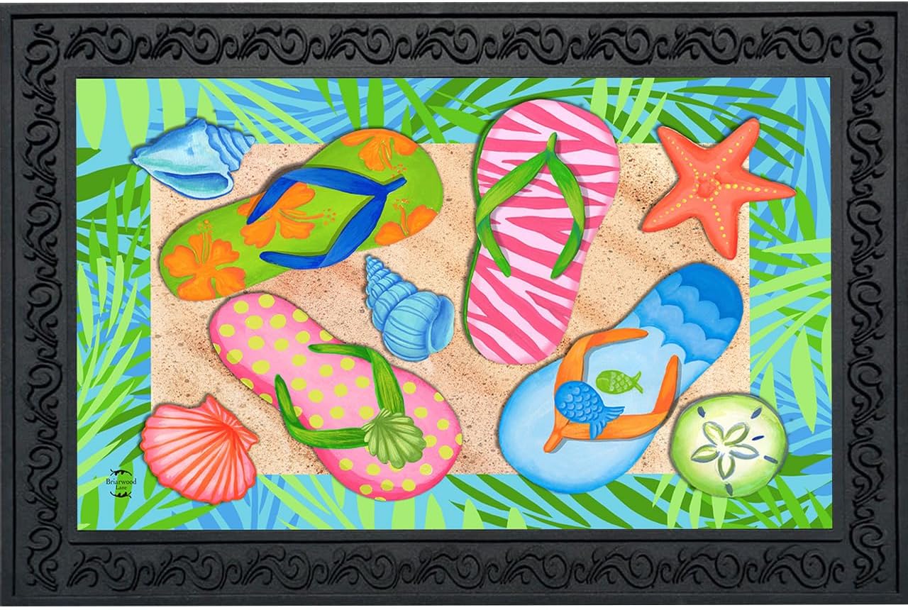 Briarwood Lane Doormat 30x18 Indoor Outdoor Tropical Flip Flops Summer for Summer Doormat