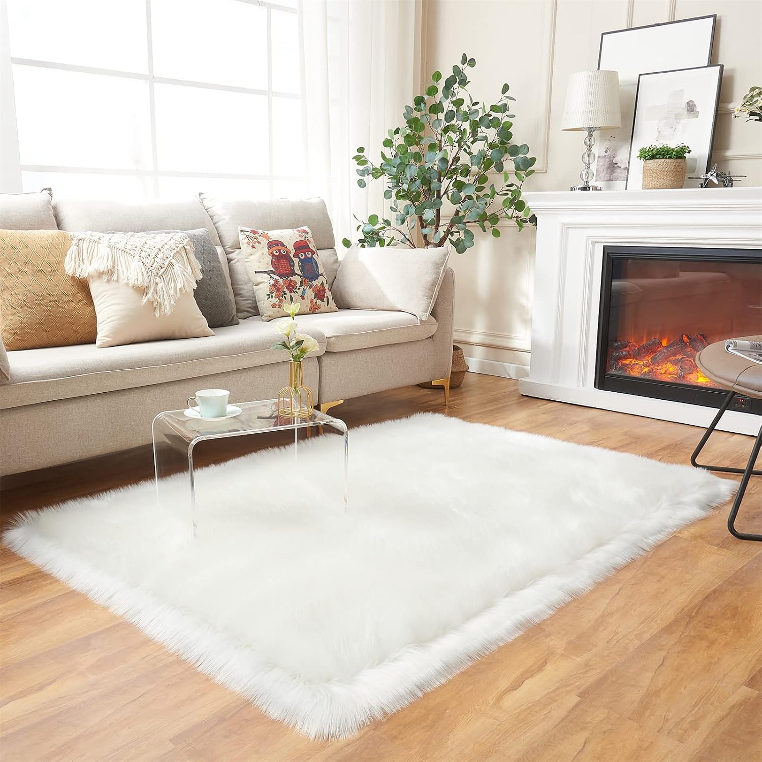 EasyJoy Ultra Soft Fluffy Shaggy Area Rug Faux Fur Rug Chair Cover Seat Pad Fuzzy Area Rug for Bedroom Floor Sofa Living Room (2 x 6 ft Sheepskin