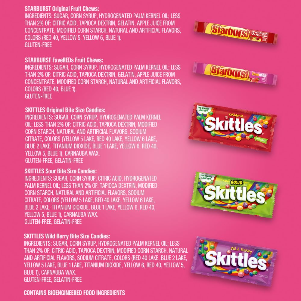 SKITTLES & STARBURST Assorted Candy Variety Pack Bulk Box 18 Count 37.05 oz | Everyday snacking, snack box, mix candy assortment bulk candy fruity candies bulk box for fundraising, snacking, road trips