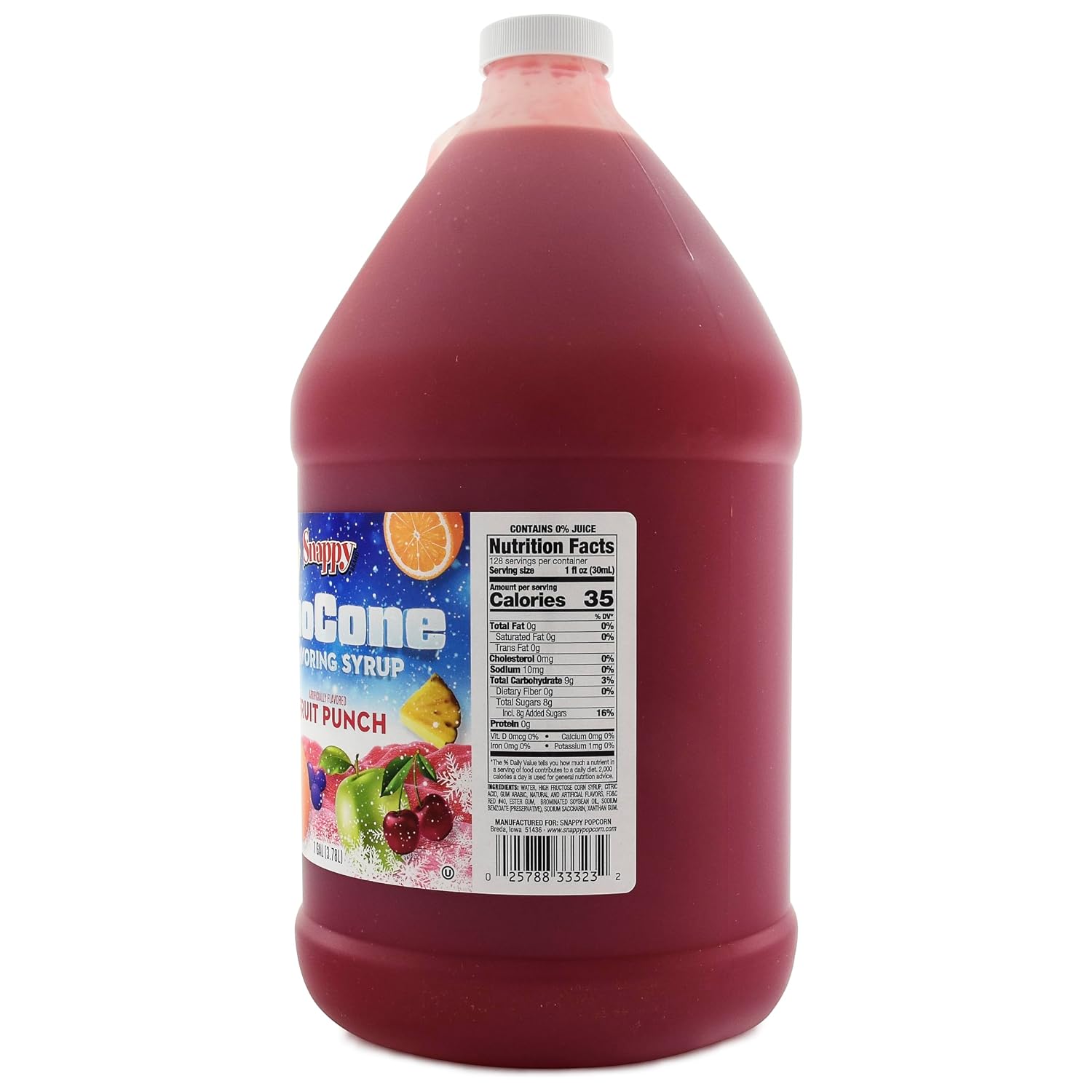 Snappy Fruit Punch Sno Cone Syrup, 1 Gallon 4 Pack, Ready to Use for Snow Cone Machines and Shaved Ice