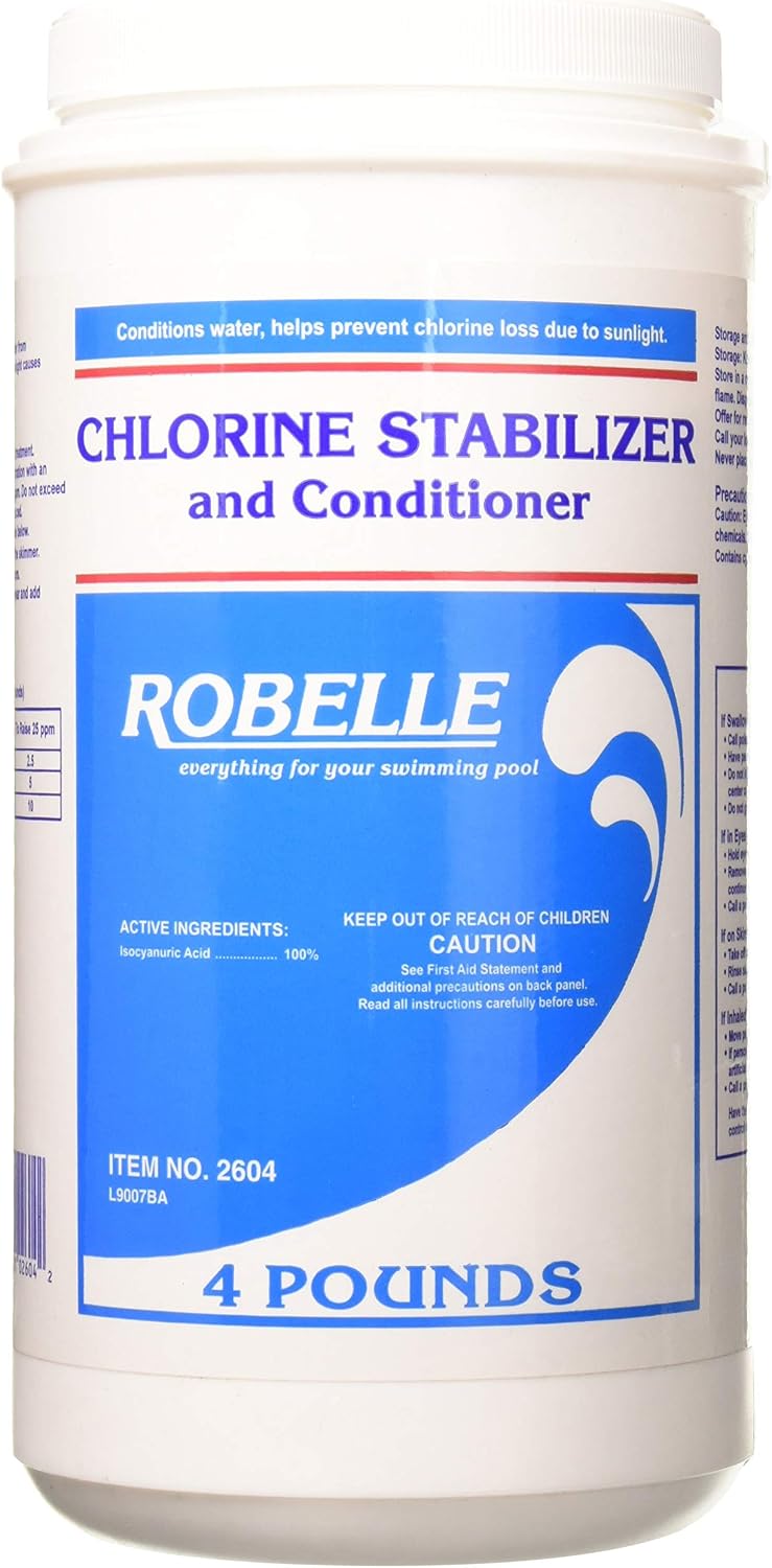 Robelle 7-Pounds Premium Chlorine Stabilizer and Conditioner, Made in USA | Concentrated Cyanuric Acid for Pools, Pool Stabilizer, Helps Chlorine Last Longer, 6 oz raises CYA 10 ppm per 5,000 gallons