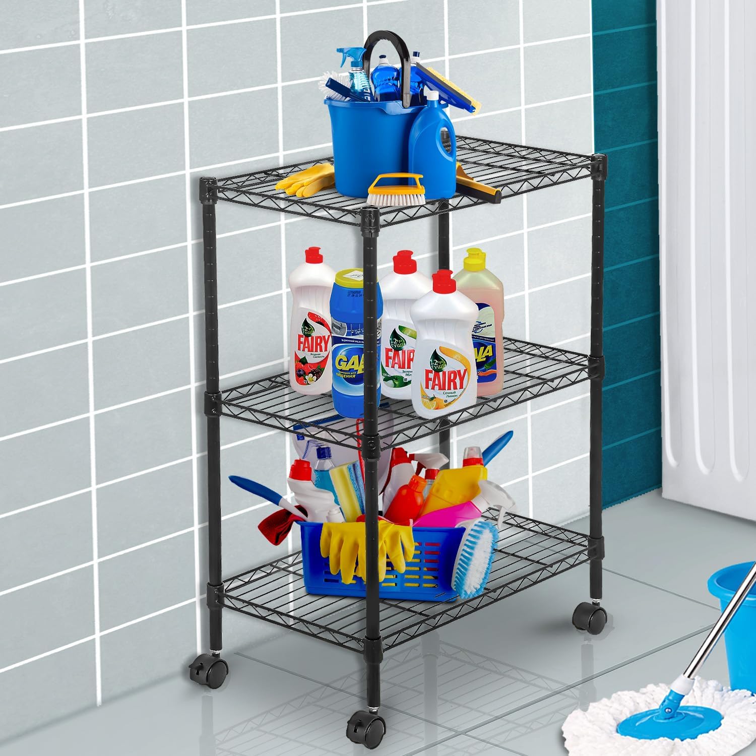 PayLessHere | 6-Tier Wire Shelf with Wheels | 45"x18"x82" | Black