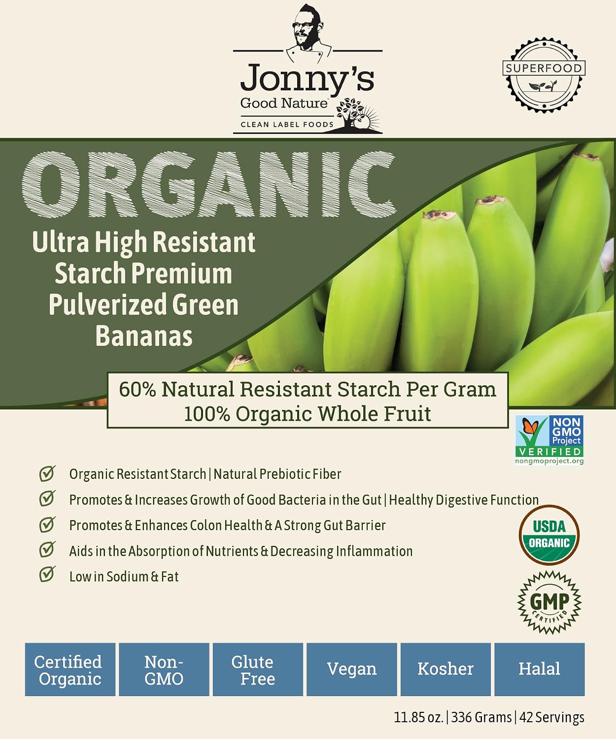 Jonnys Good Nature Organic Ultra High Resistant Starch Premium Green Banana Flour | On Average [10x's] More Prebiotic Fiber Per Gram Than Other
