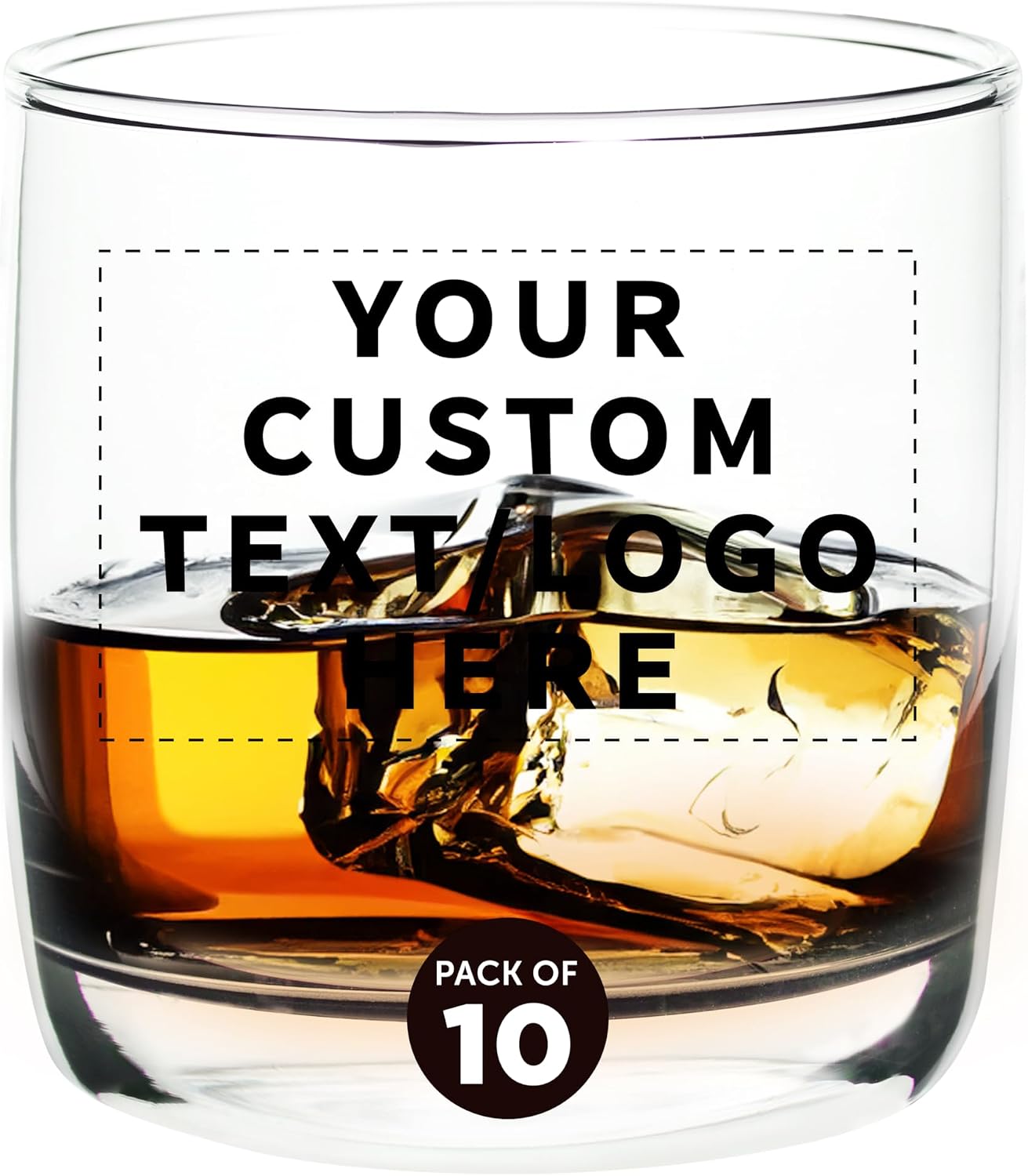 DISCOUNT PROMOS Custom Whiskey Glasses 10 oz Set of 10/50/100, Personalized Bulk Pack - Heavy Base Old Fashioned Glass, Perfect for Scotch, Bourbon