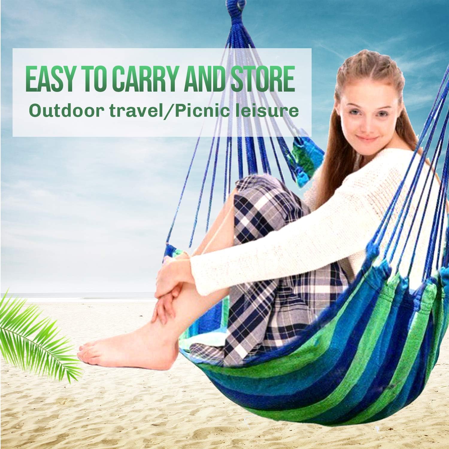 Hommtina Hammock Chair Hanging Rope Swing, Max 300 Lbs Hanging Chair with Pocket & Durability Perfect for Outdoor, Home, Bedroom, Patio
