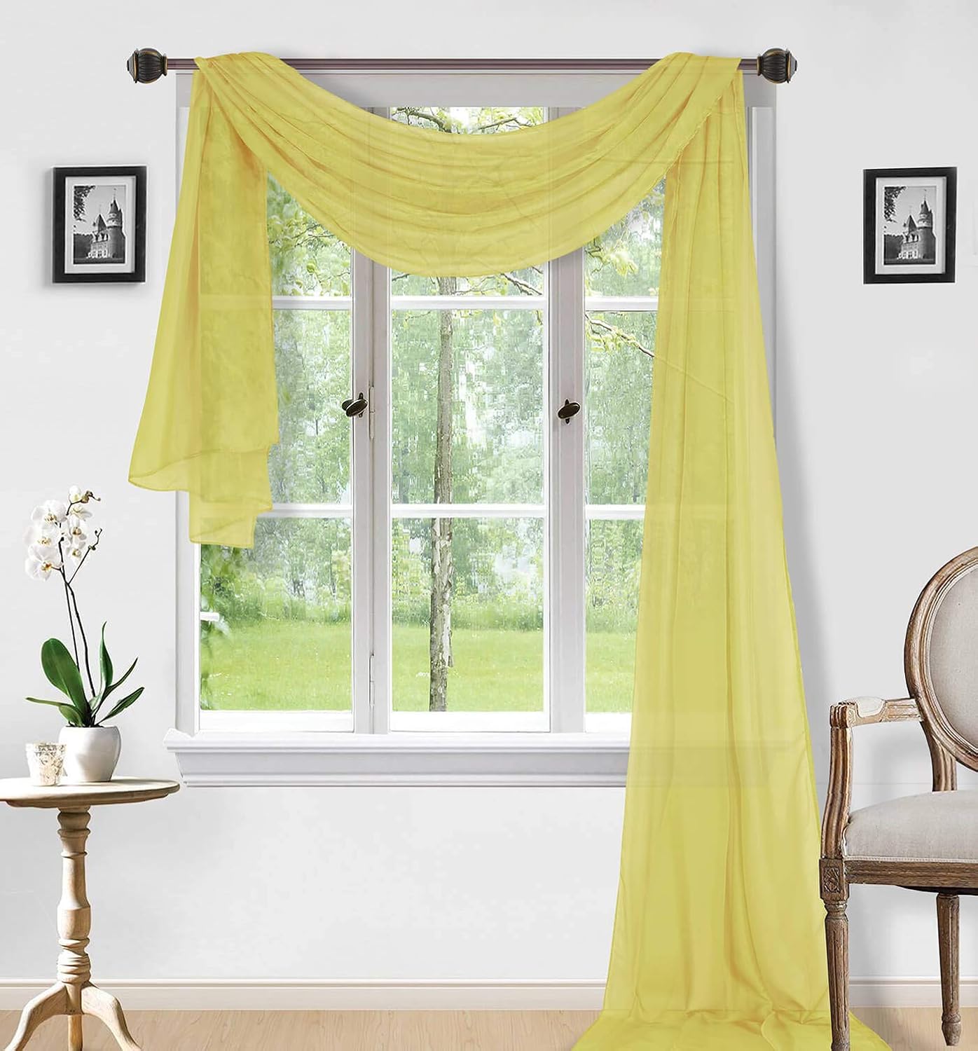 Sapphire Home Window Scarf Valance Curtains - Extra Long Sheer Valances for Windows - Voile Swag Curtains for Living Room, Kitchen, and Bedroom Decor