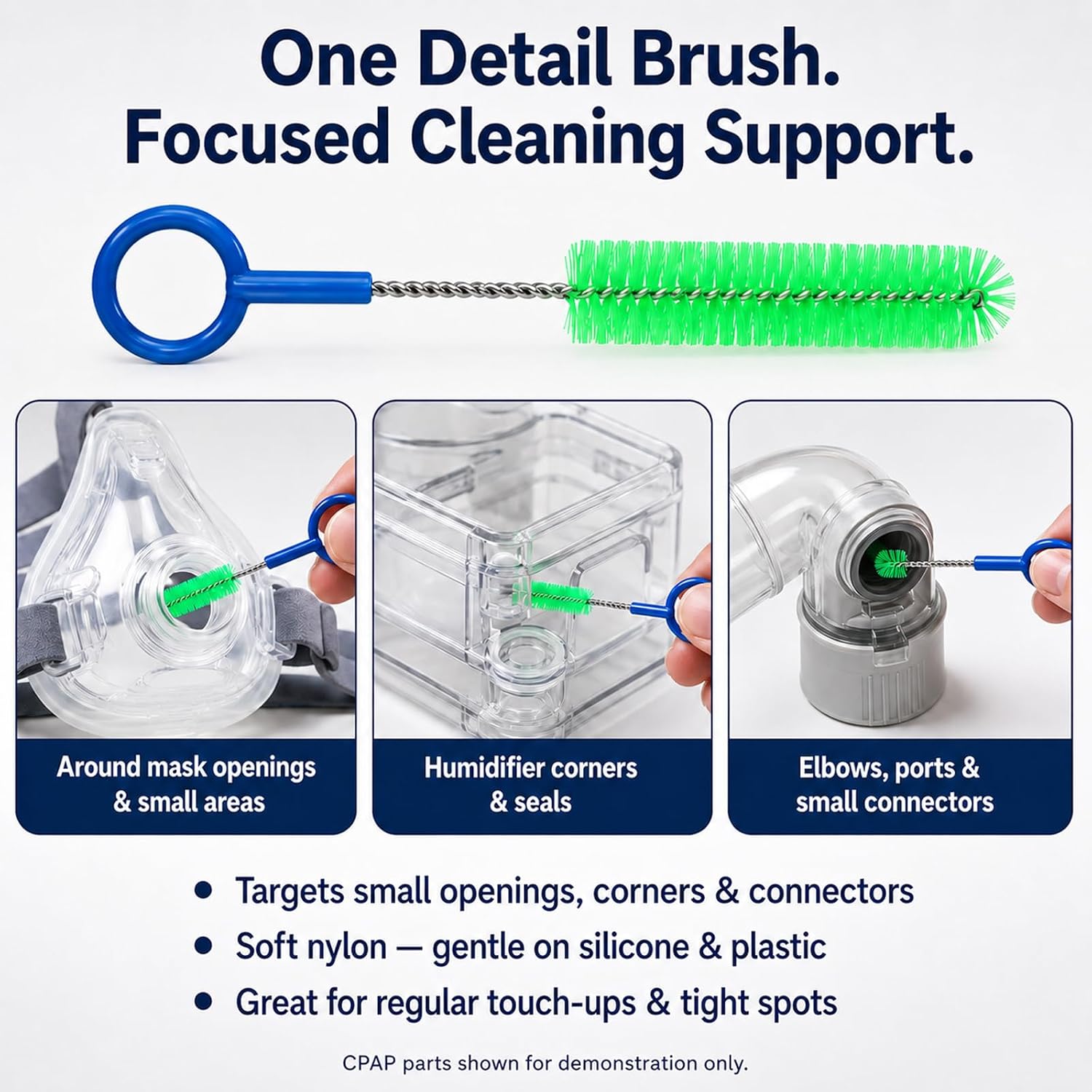 CPAP Cleaning Brush Set, 78.7 in Dual-Ended CPAP Hose Brush for 22 mm & 15 mm Tubing, Tube Cleaning Brush & Hose Cleaner Brush with Detail Brush for Mask