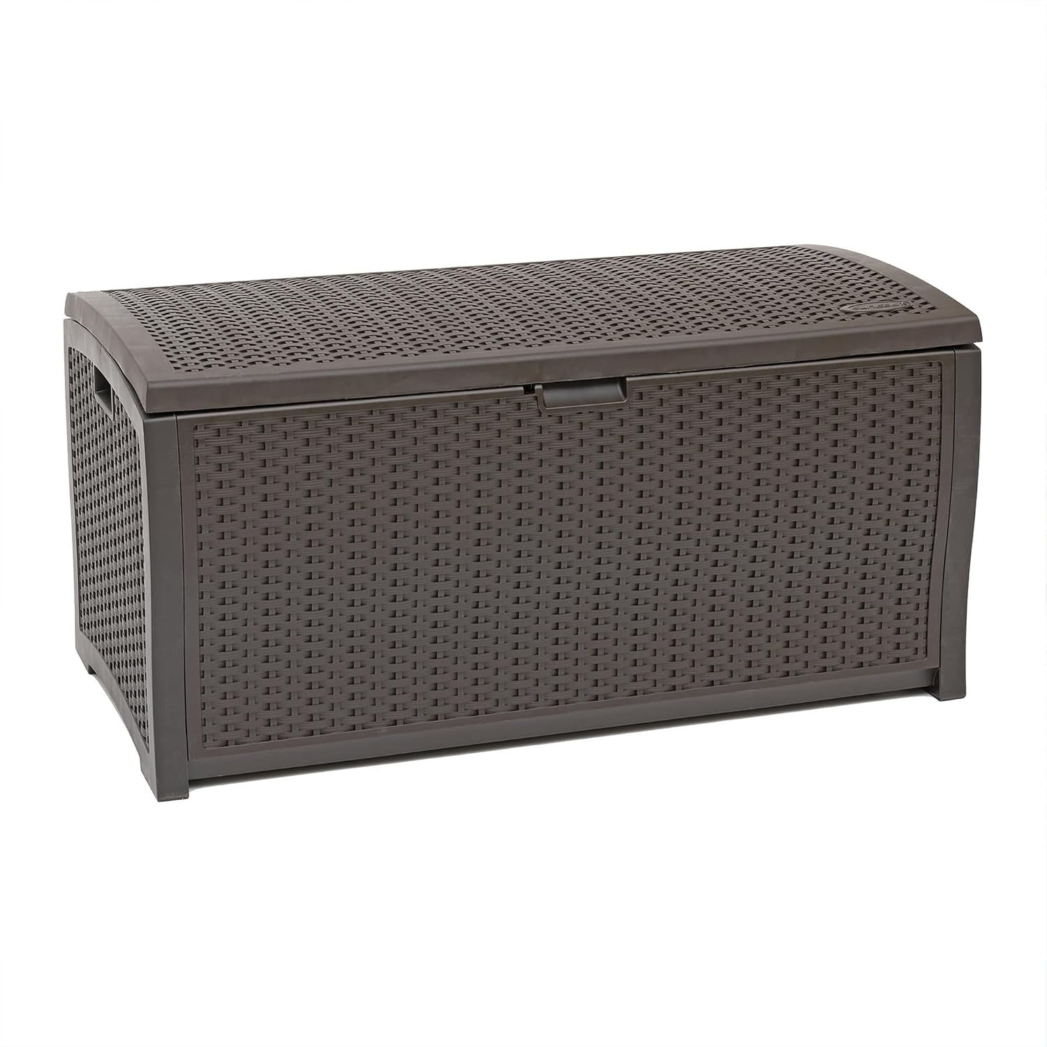 Suncast 99 Gal Wicker Resin Deck Box, Storage Chest Bin with Handles, Java