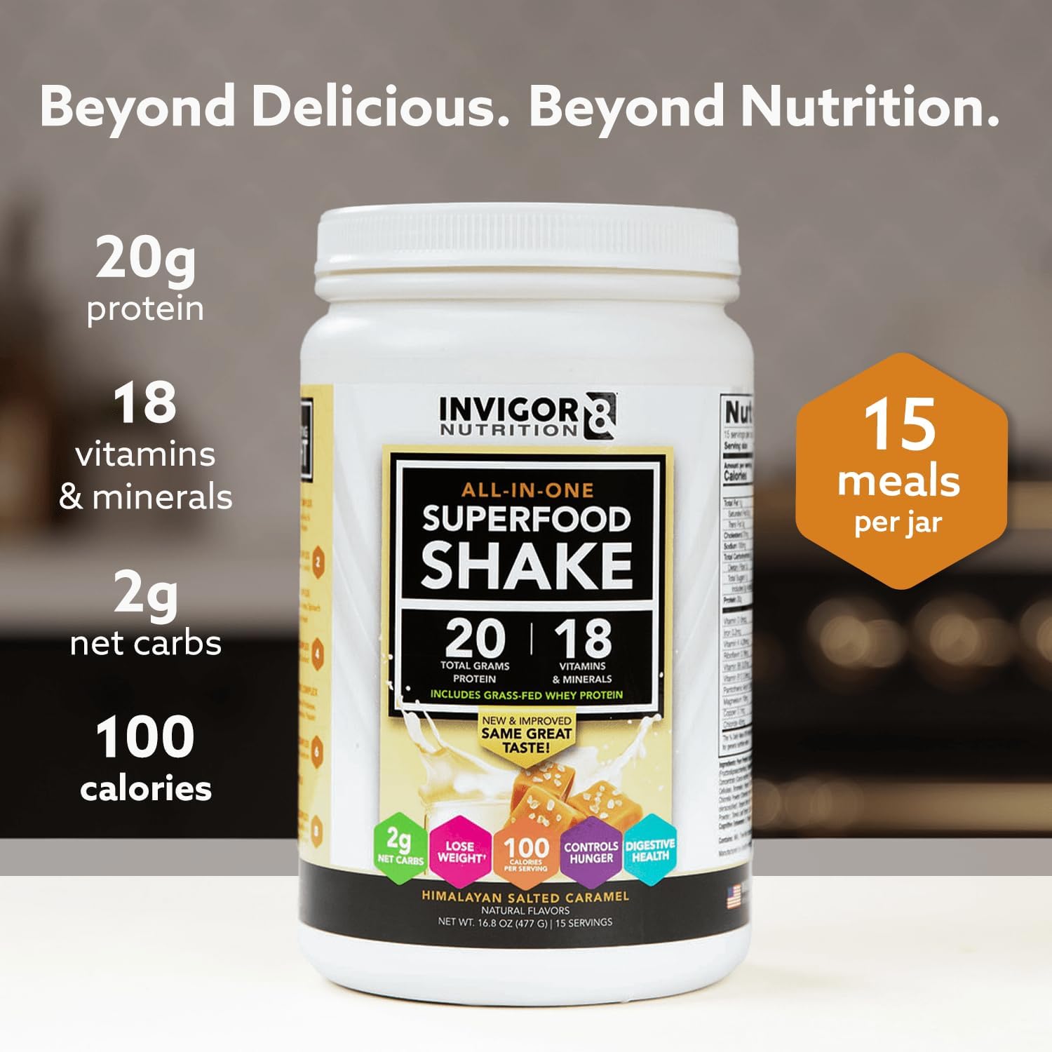 Superfood Grass Fed Whey Protein Isolate Shake Chocolate Brownie Gluten-Free and Non GMO Meal Replacement with Probiotics and Omega 3 (645g)