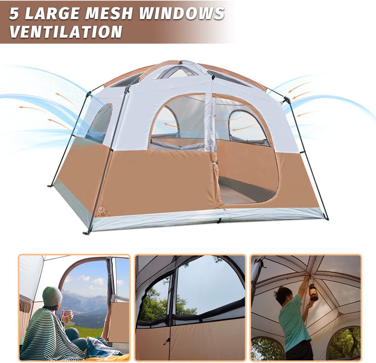 UNP 6 Person Tents for Camping Waterproof Family Cabin Tent with Rainfly