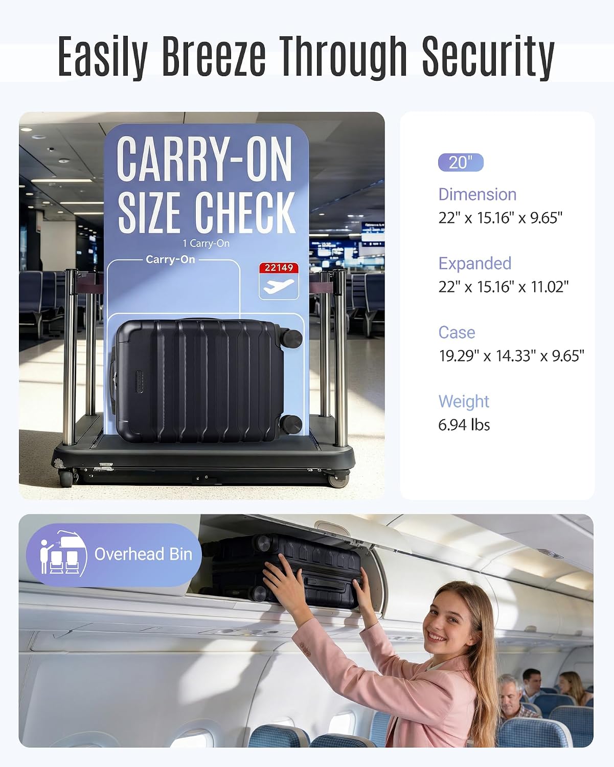 LIGHT FLIGHT Carry On Luggage, 20" Carry-On Suitcase, Deep Green | 20" Expandable Carry On Suitcases with Wheels, Lightweight Luggage, Durable Hard ShellRolling Suit Case for Men Women Travel
