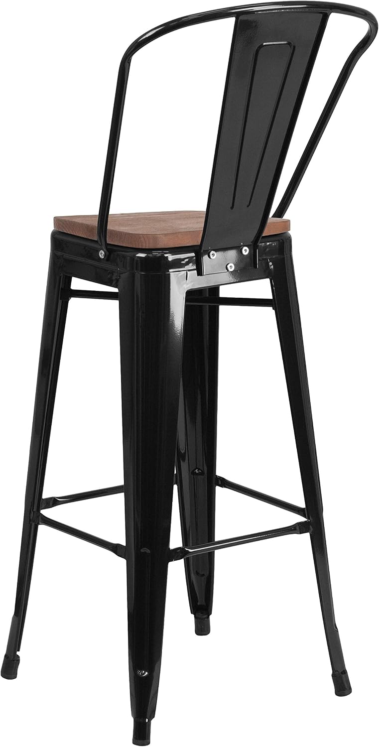 Flash Furniture 30 in Metal Barstool with Back, Blue | Commercial Grade, Removable Back, Indoor/Outdoor Use