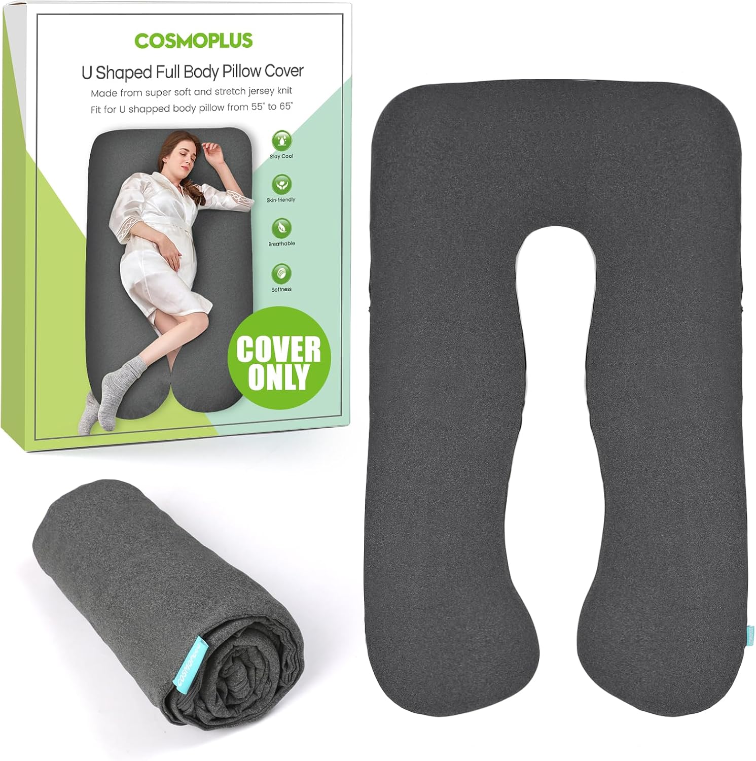 COSMOPLUS 𝐏𝐫𝐞𝐠𝐧𝐚𝐧𝐜𝐲 𝐏𝐢𝐥𝐥𝐨𝐰 𝐂𝐨𝐯𝐞𝐫 U Shaped Full Body Pillow Case 𝐂𝐨𝐯𝐞𝐫 for