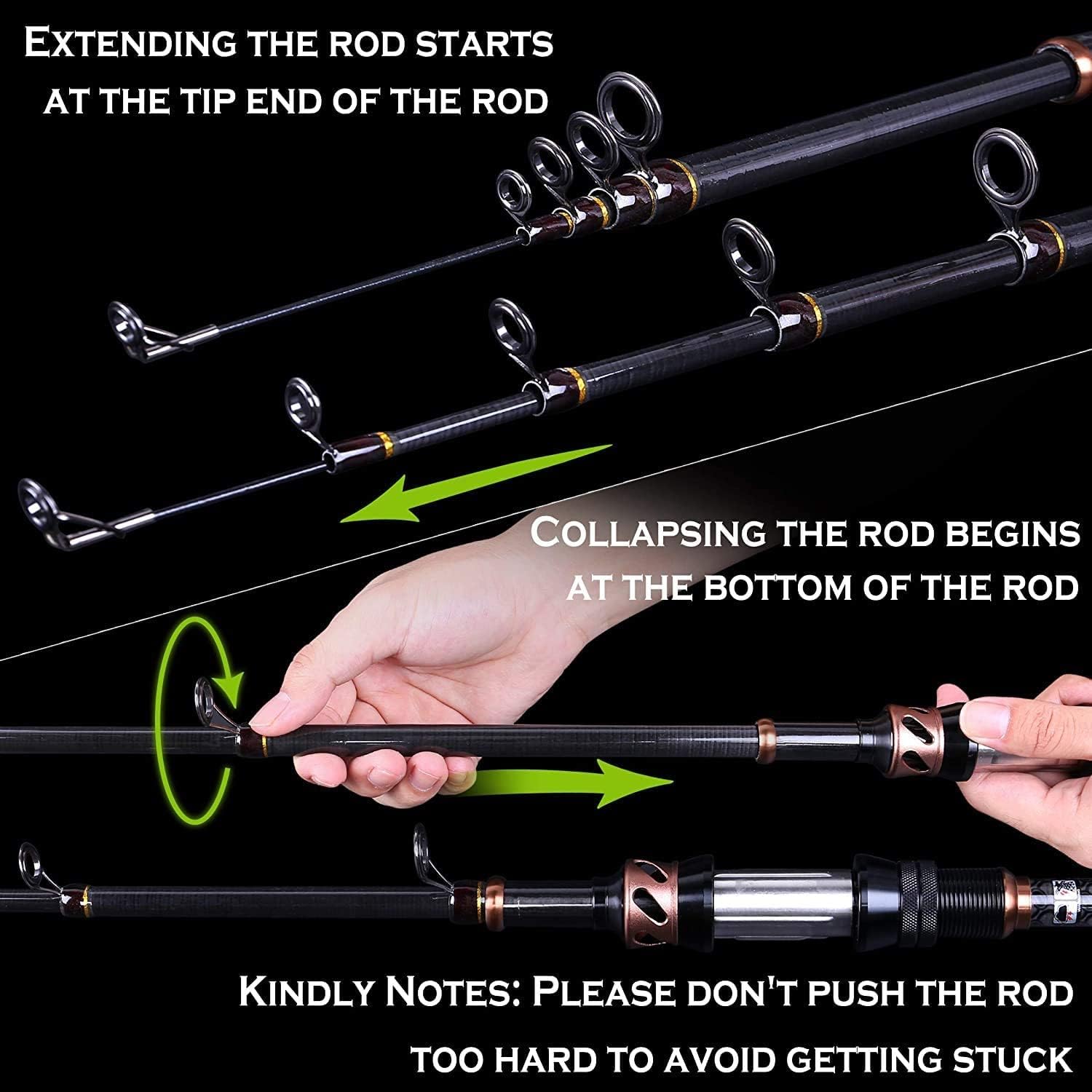 PLUSINNO Fishing Rod and Reel Combos - Carbon Fiber Telescopic Fishing Pole - Spinning Reel 12 +1 Shielded Bearings Stainless Steel BB