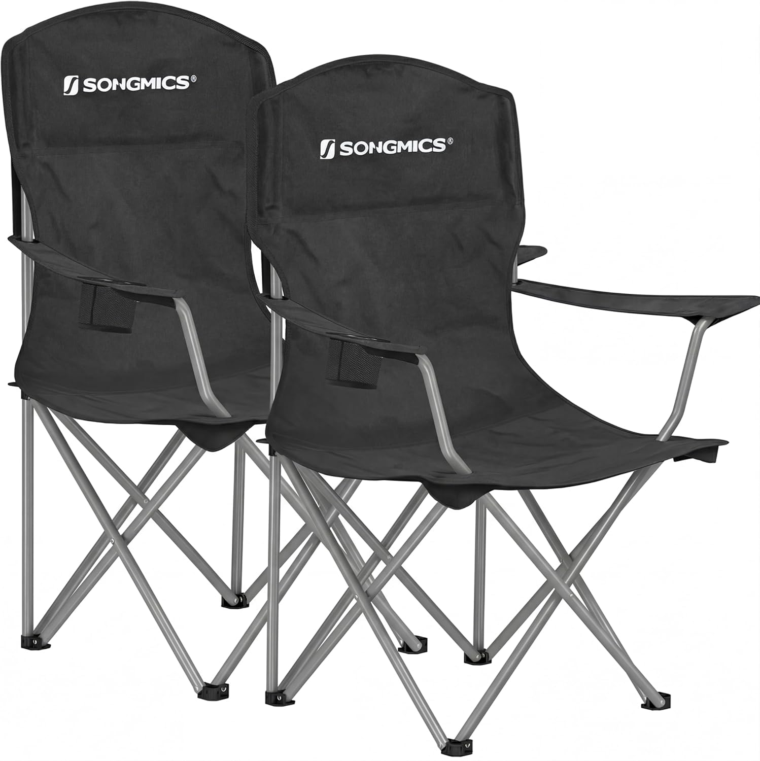 SONGMICS Folding Camping Chair, 450 lb Capacity | Folding lawn chair with cup holder and heavy-duty design, Ink Black, UGCB066B01