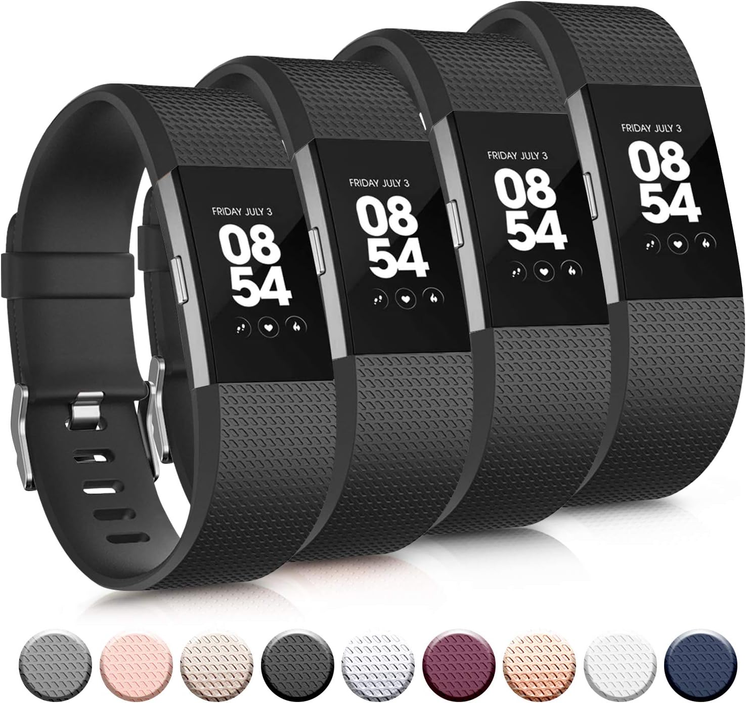 Tobfit Sport Bands Compatible with Fitbit Charge 2, 4 Pack, Replacement Wristbands for Women Men, Small/Large