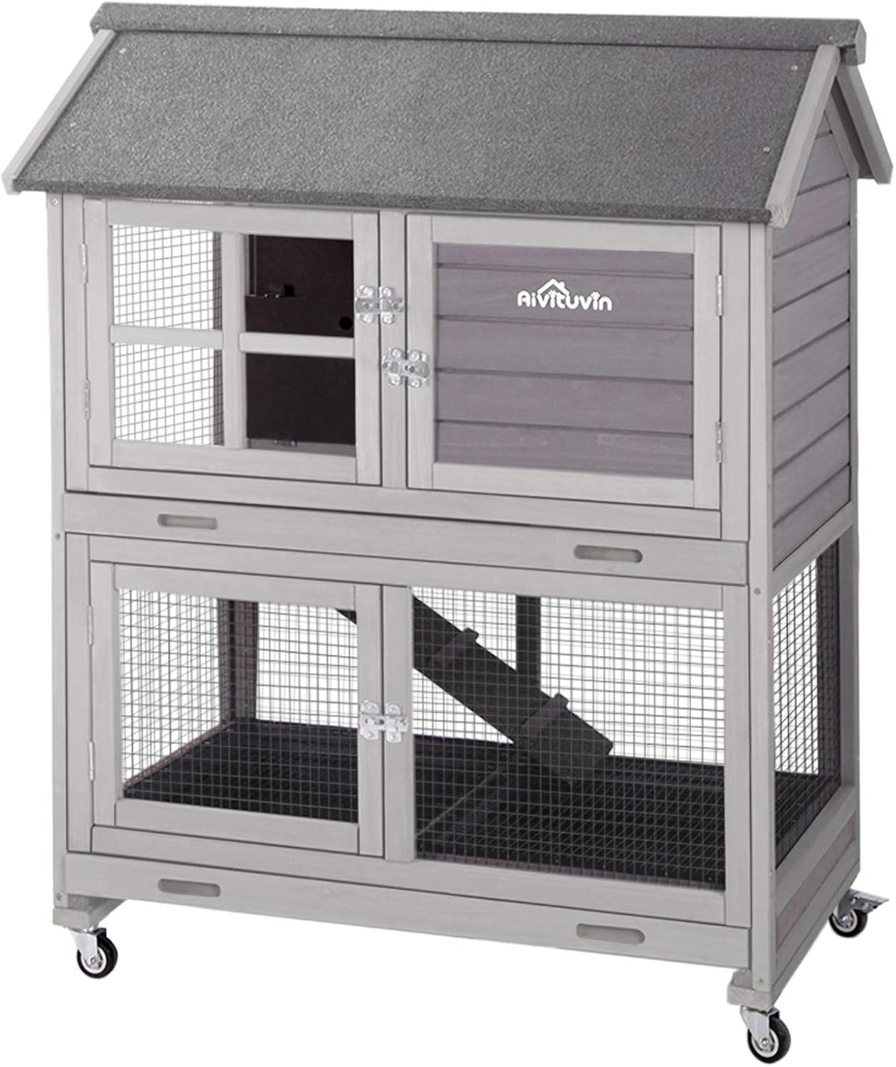 Aivituvin [Upgrade Version] Rabbit Hutch Bunny Hutch, Rabbit Cage with Two No Leak Trays, Indoor & Outdoor Waterproof Cage for Bunny