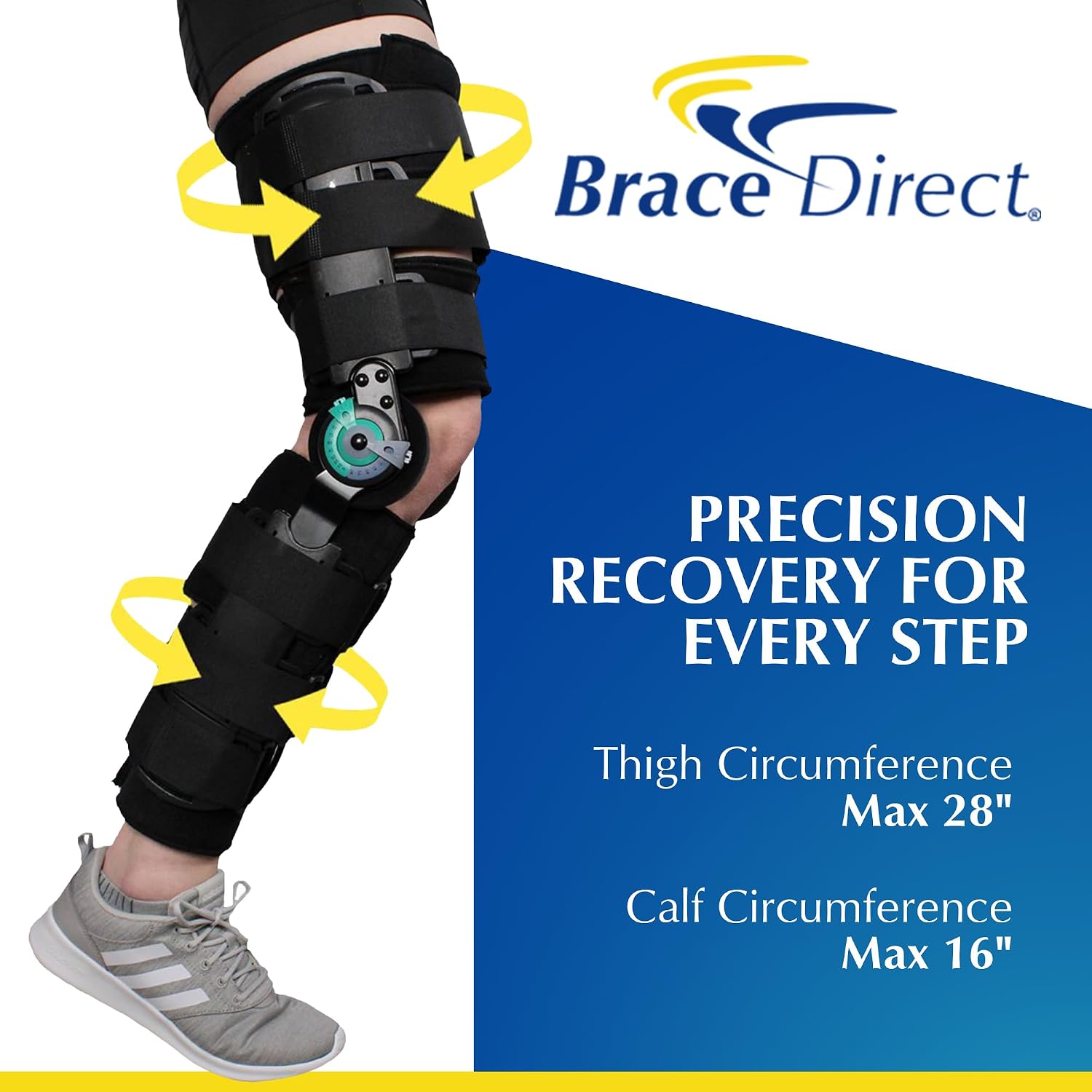 Brace Direct Post Op ROM Telescoping Hinged Knee Brace, ACL & MCL Recovery | Hinged full-leg brace & immobilizer that aids PCL