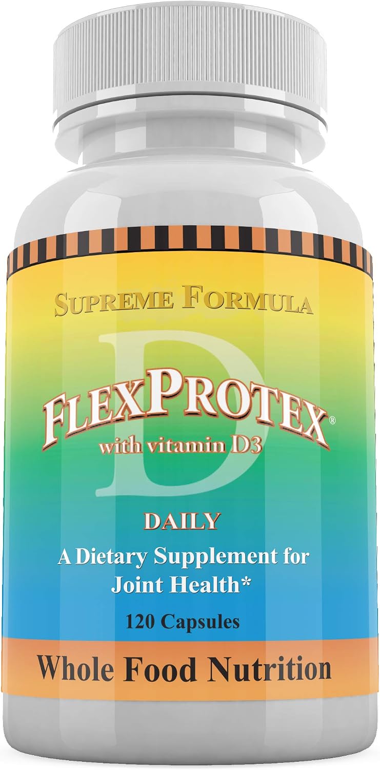 Daily Health, Flexprotex D 884mg Joint Muscle Support 120 Capsules Natural Herbal Turmeric Chondroitin Glucosamine Yucca Boswellia Hyaluronic Acid Ashwagandha D3 Magnesium (1 Month Supply)
