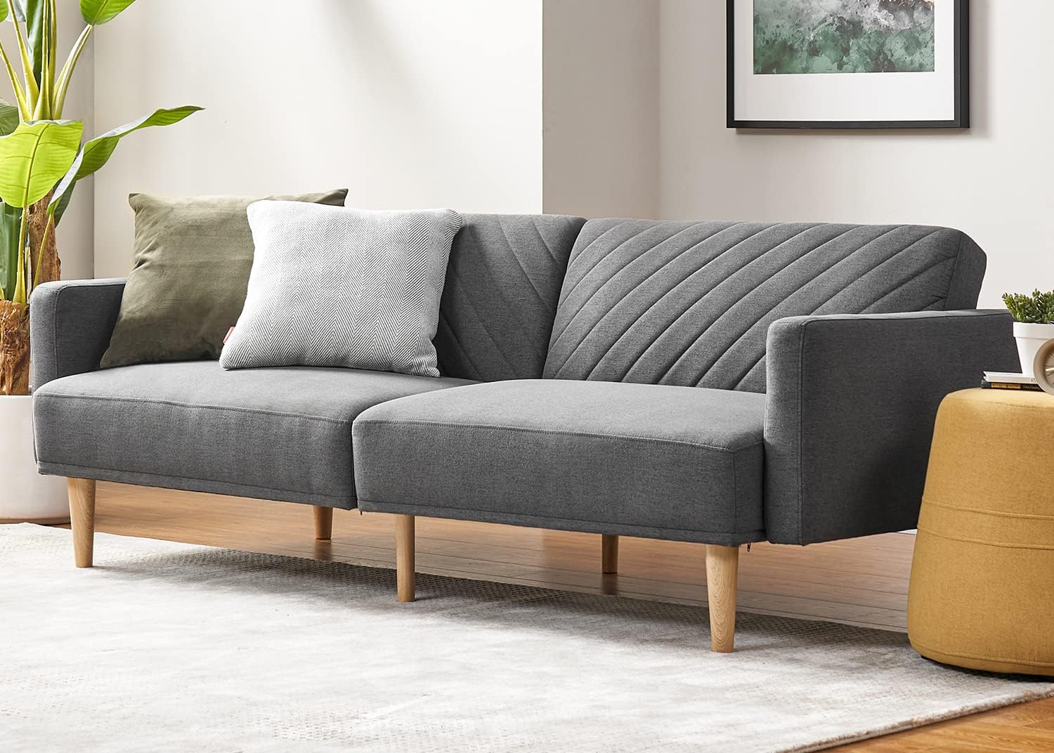 mopio 76.4" Futon Sofa Bed Chevron Styled, Sleeper Couch (Old Rosa Velvet)