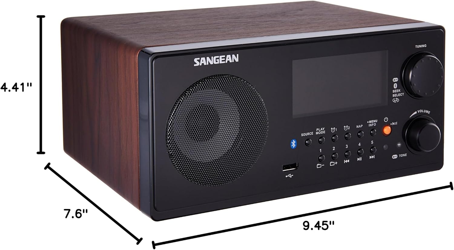 Sangean WR-22BK Digital Radio, AM/FM with Bluetooth, USB, Black