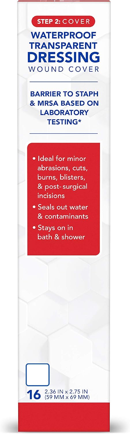 All Health Clear Waterproof Transparent Wound Dressing, 2.36"x2.75", 16ct | Ideal for Use Post Surgery. For Wound Covering, Tattoo Aftercare