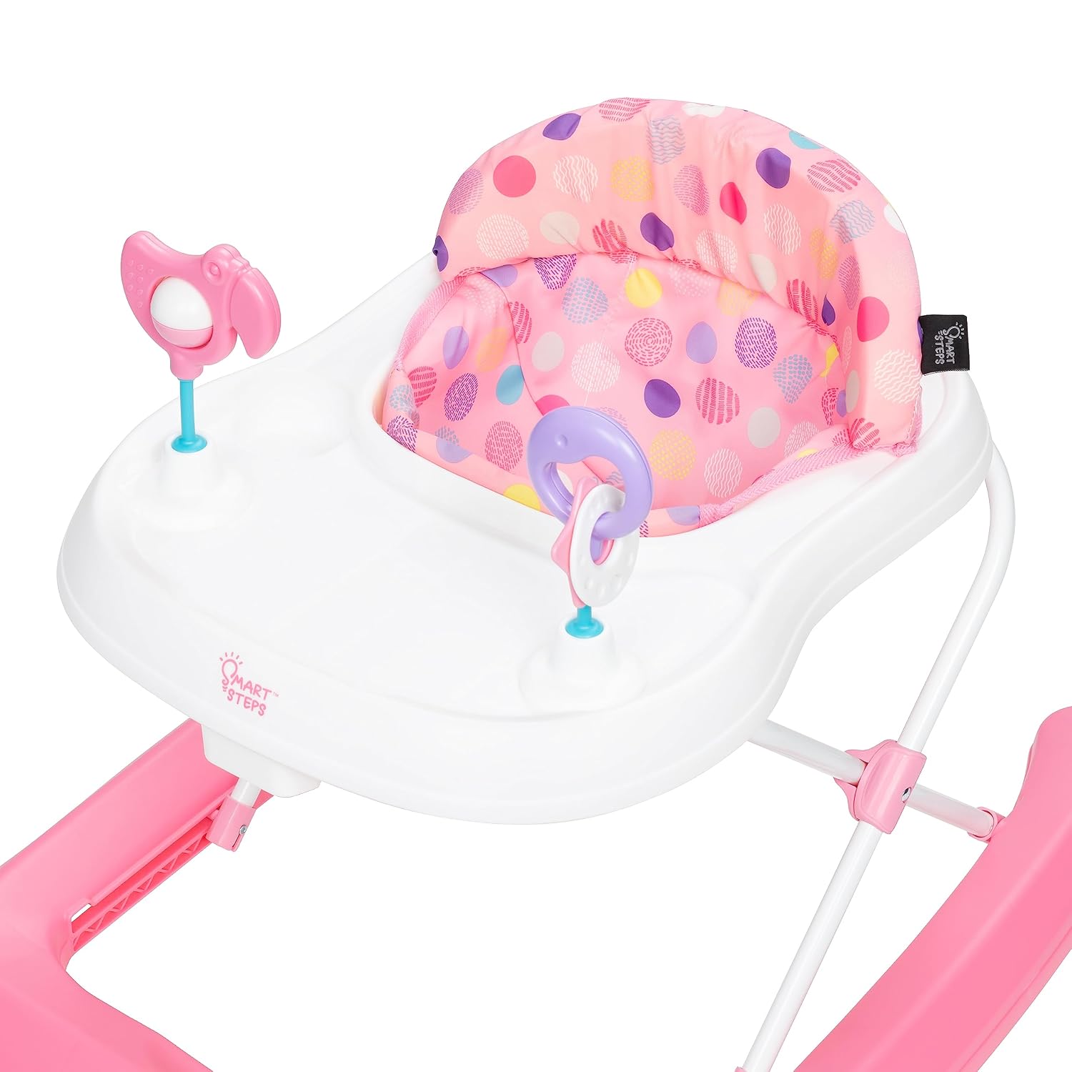 Smart Steps Trend Activity Walker with Removeable Toy Bar, Multi-Directional Front Wheels, Tray, Adjustable Height and Flat Fold Frame for Storage, Ages 6 Months +, Emily Pink