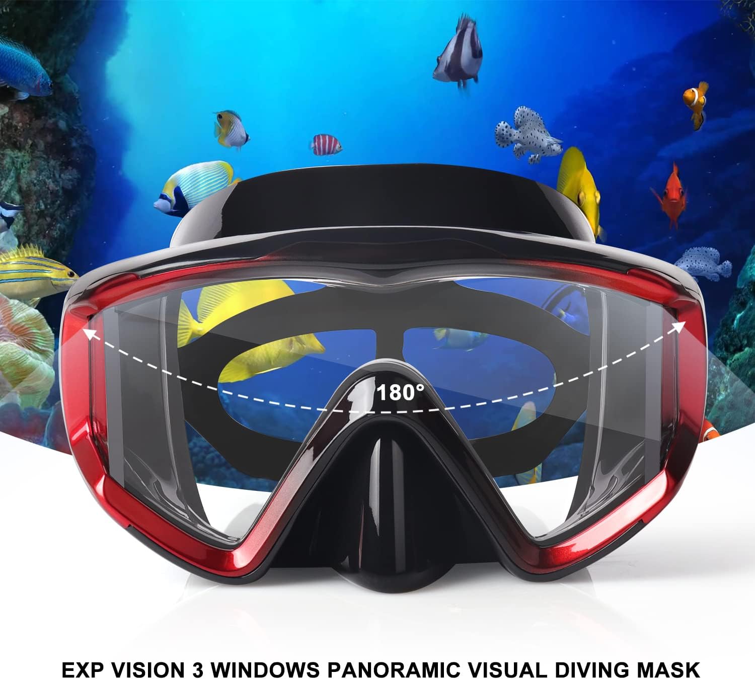 Adult Pano 3 Scuba Diving Mask, Tempered Glass Snorkel Mask Anti-Fog Swim Mask No Leakage Swim Goggles with Nose Cover Snorkeling Gear for Snorkeling