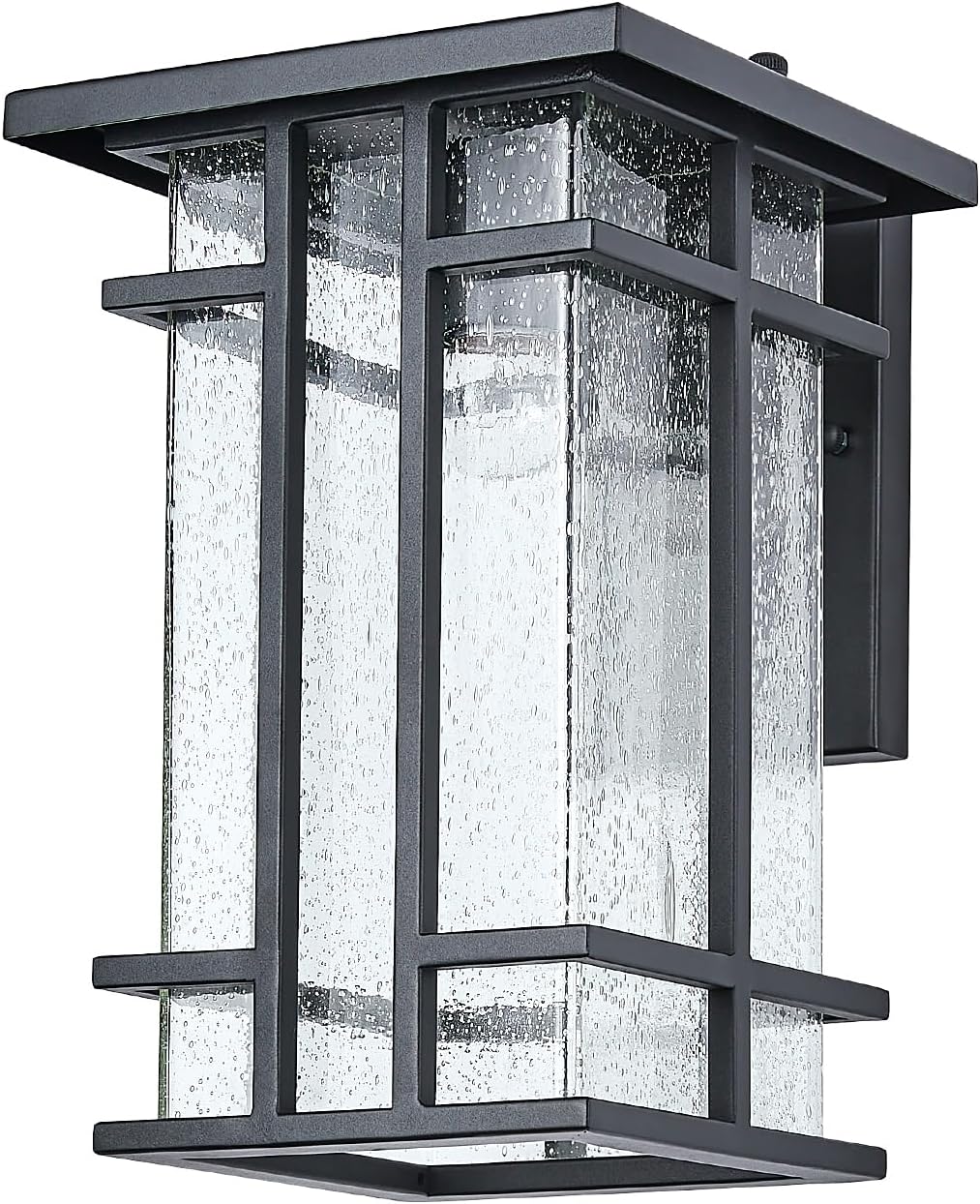 Rustic Dusk to Dawn Outdoor Wall Light Fixture 13.8"H Waterproof Exterior Wall Sconces Black Metal with Seeded Glass Sensor Outdoor Wall Lantern for