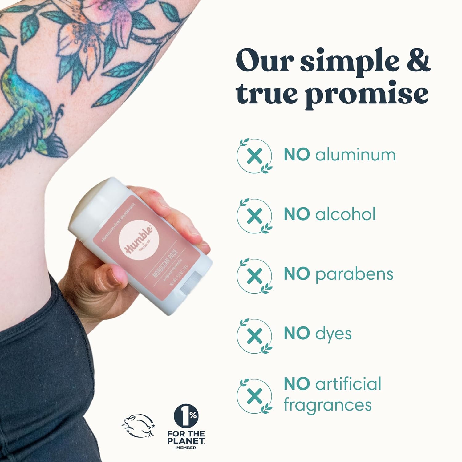 Humble Aluminum-Free Deodorant, Simply Unscented - 1 Pack | Baking Soda-Free, Clean, Fresh, Natural, Essential Oils, Sensitive Skin, Long-Lasting Odor Control, Cruelty-Free, Men & Women