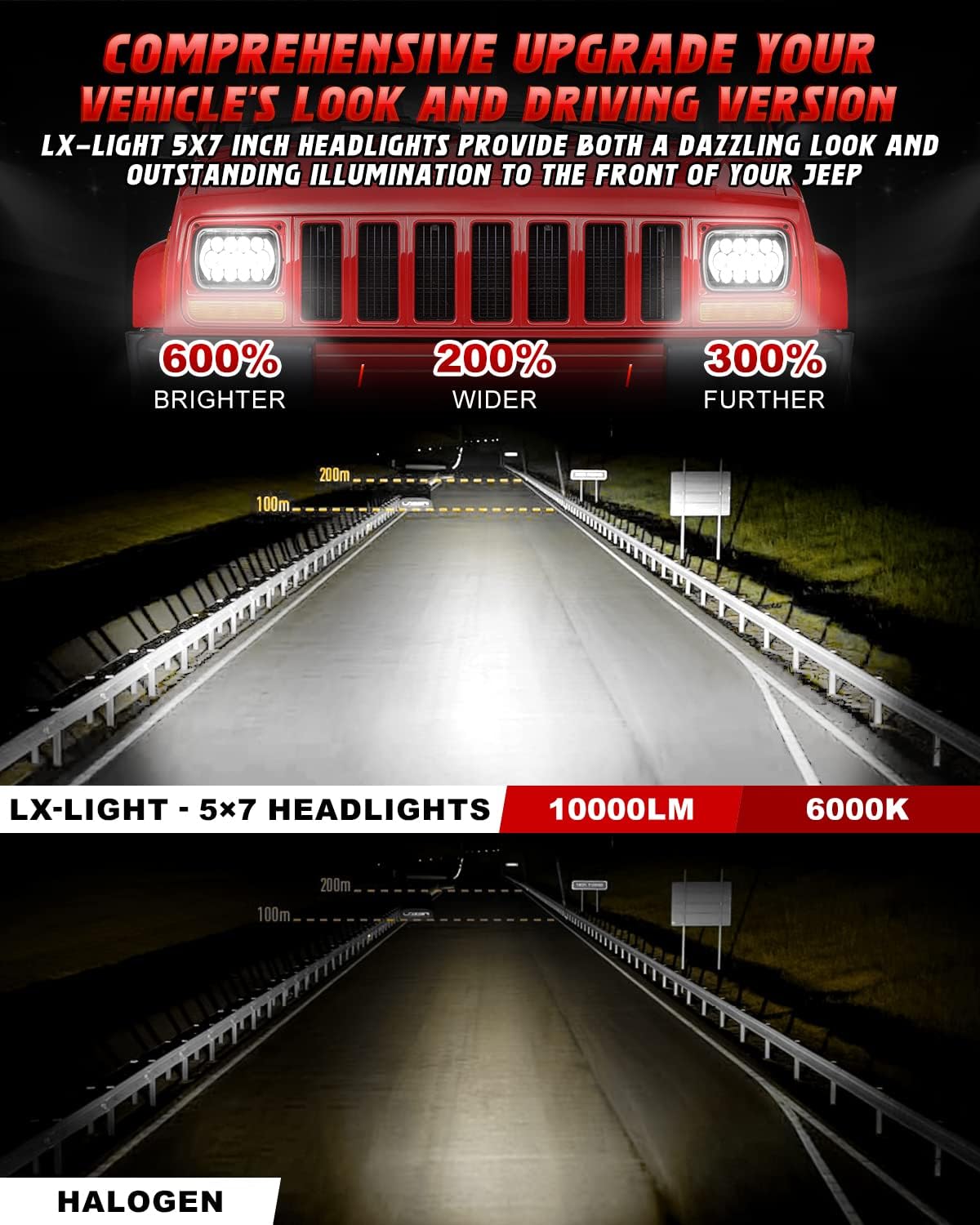 LX-LIGHT 105W 1000% Bright Black H6054 5x7 7x6 Led Headlights DRL Anti-glare Hi/Low Sealed Beam Compatible with Jeep Wrangler YJ Cherokee XJ Trucks Ford Chevy etc