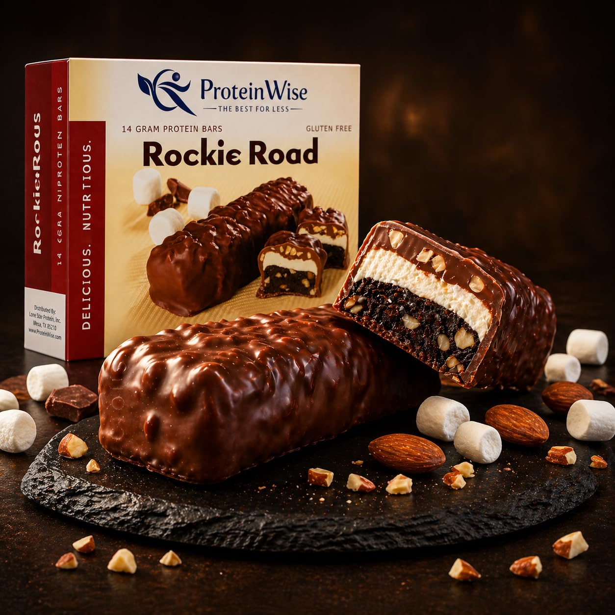 ProteinWise High Protein Bars, Rocky Road, Bariatric, Trans Fat Free, Low Carb, Low Calorie, Diet Healthy Snack, 7 Count